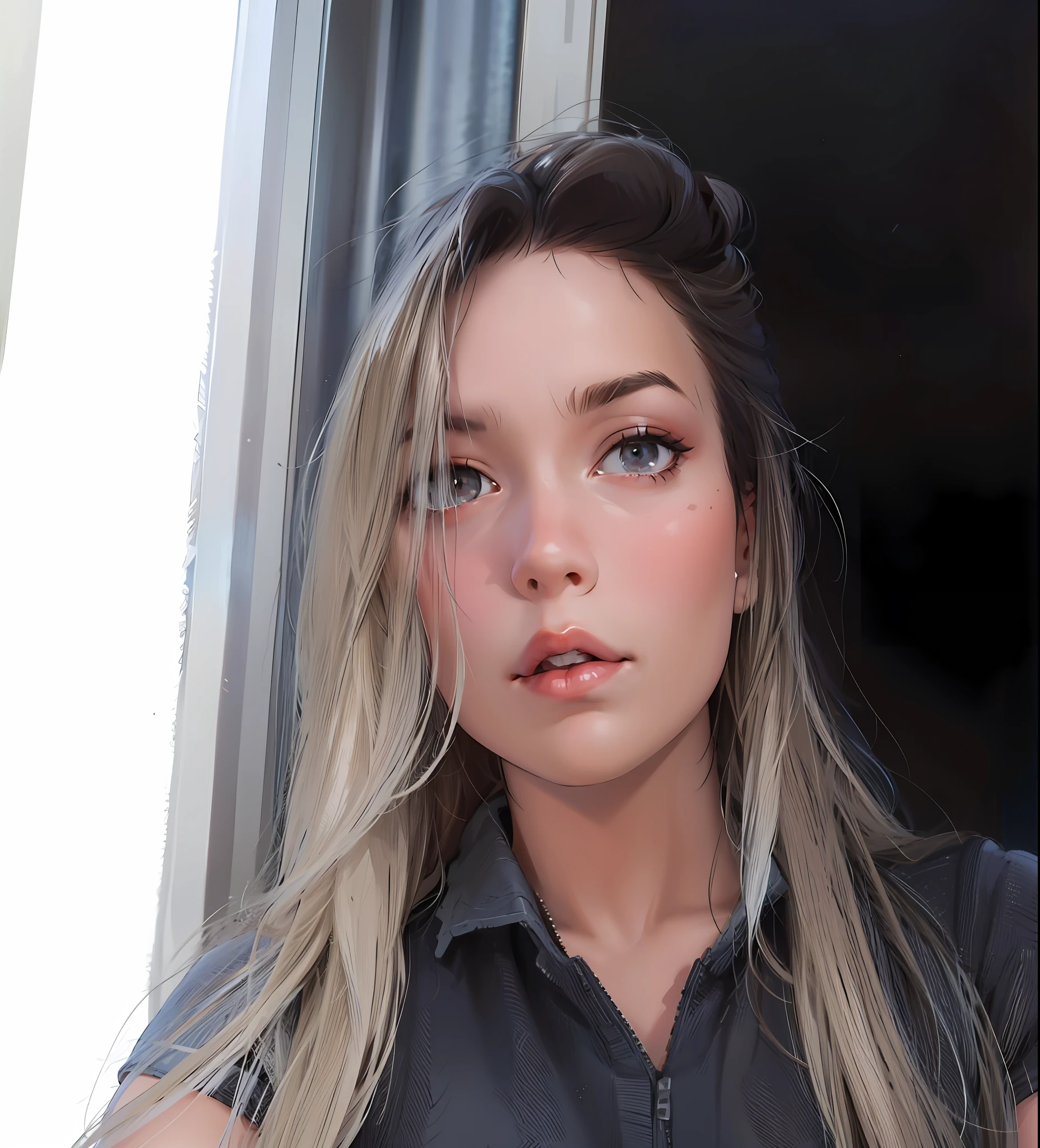 Woman 25 years looking at camera, 8k, UHD, severe low lighting, high quality, sharp focus, fujifilm XT3