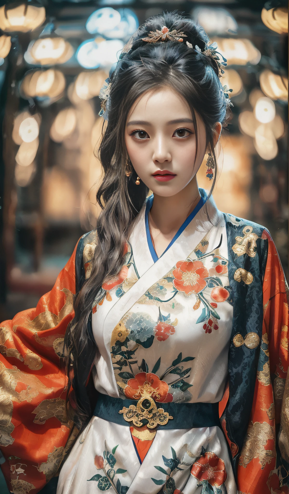 arafed woman in a kimono dress posing for a picture, palace , a girl in hanfu, traditional beauty, chinese girl, beautiful oriental woman, wearing ancient chinese clothes, beautiful digital artwork, by Zhang Han, beautiful south korean woman, chinese dress, traditional chinese clothing, chinese costume, chinese woman, with acient chinese clothes, hanfu, korean woman