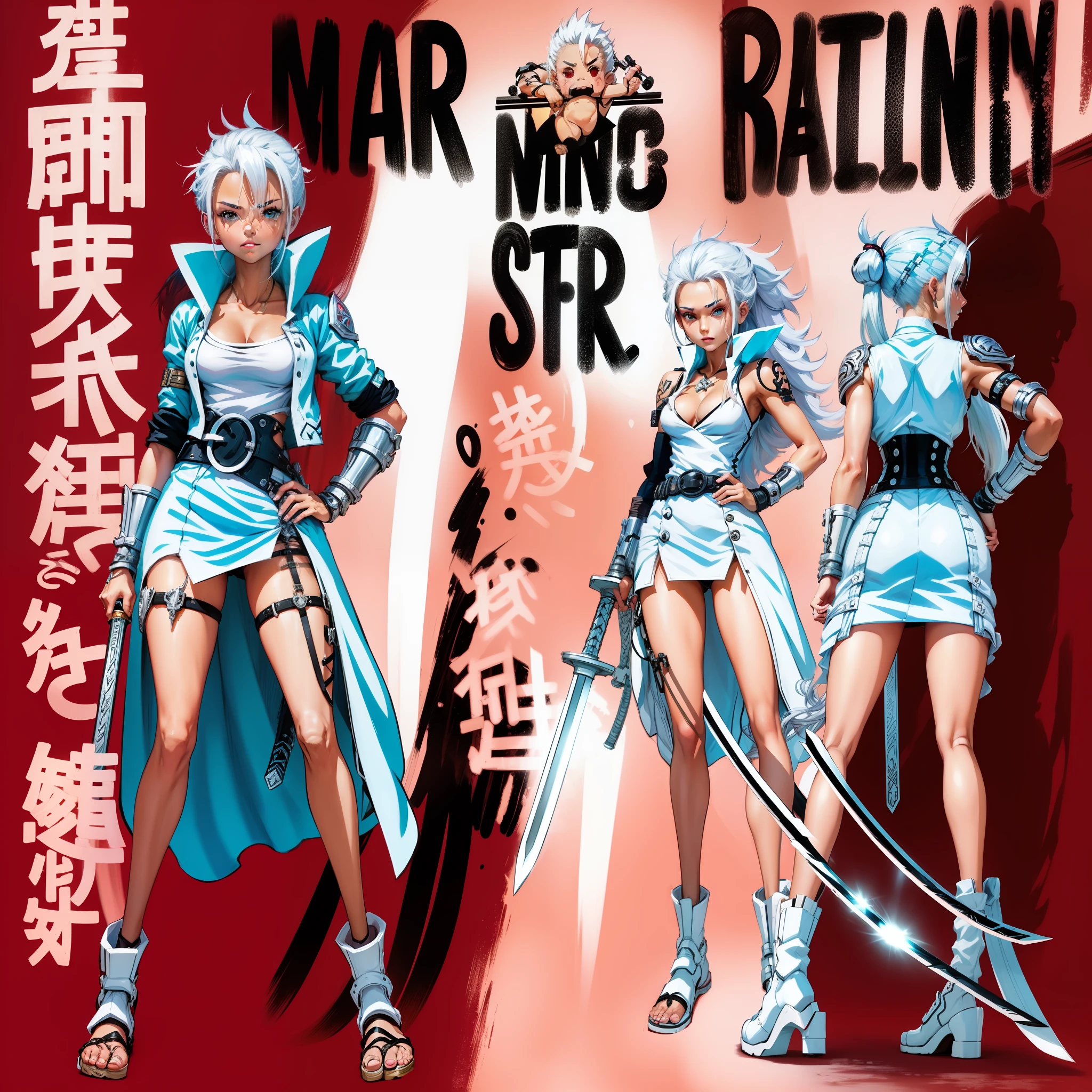 a drawing of a woman with white hair very tanned skin and a sword, tifa lockhart with white hair, anime style character, white hair, detailed anime character art, made with anime painter studio, a daring teenage assassin, anime character, perfect white haired girl, cyborg - girl with silver hair, anime character art, ((character concept art)), with long white hair, tanned