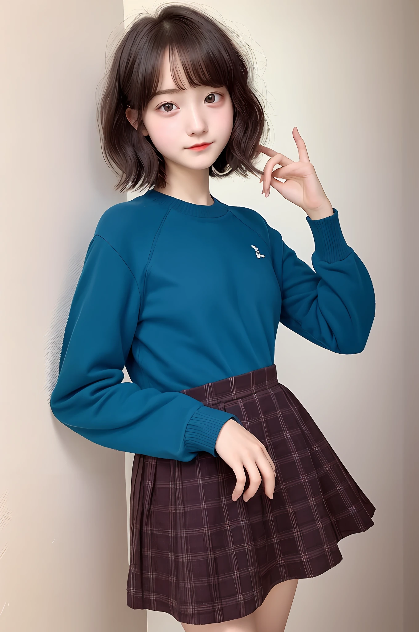 High school girl with short hair, provocative face, baby face loli big.