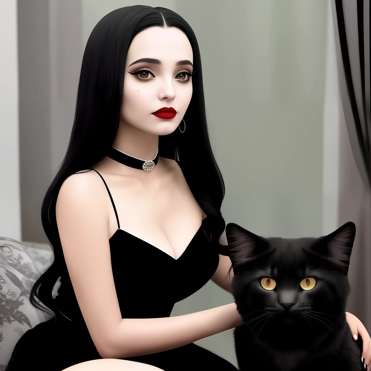 Wandinha Addams is a fictional character in the television, film and comic book series "The Addams Family". She is the youngest daughter of Gomez and Morticia Addams and sister of Ugly Addams. Wandinha is described as a dark, gothic, macabre girl who has a love for things that would normally scare other people. She is known for her interest in supernatural things, her black hair and her black dress with white collar. Wandinha is often seen playing with voodoo dolls and unusual pets such as spiders and snakes. She is one of the most popular and beloved characters in the "The Addams Family" series.