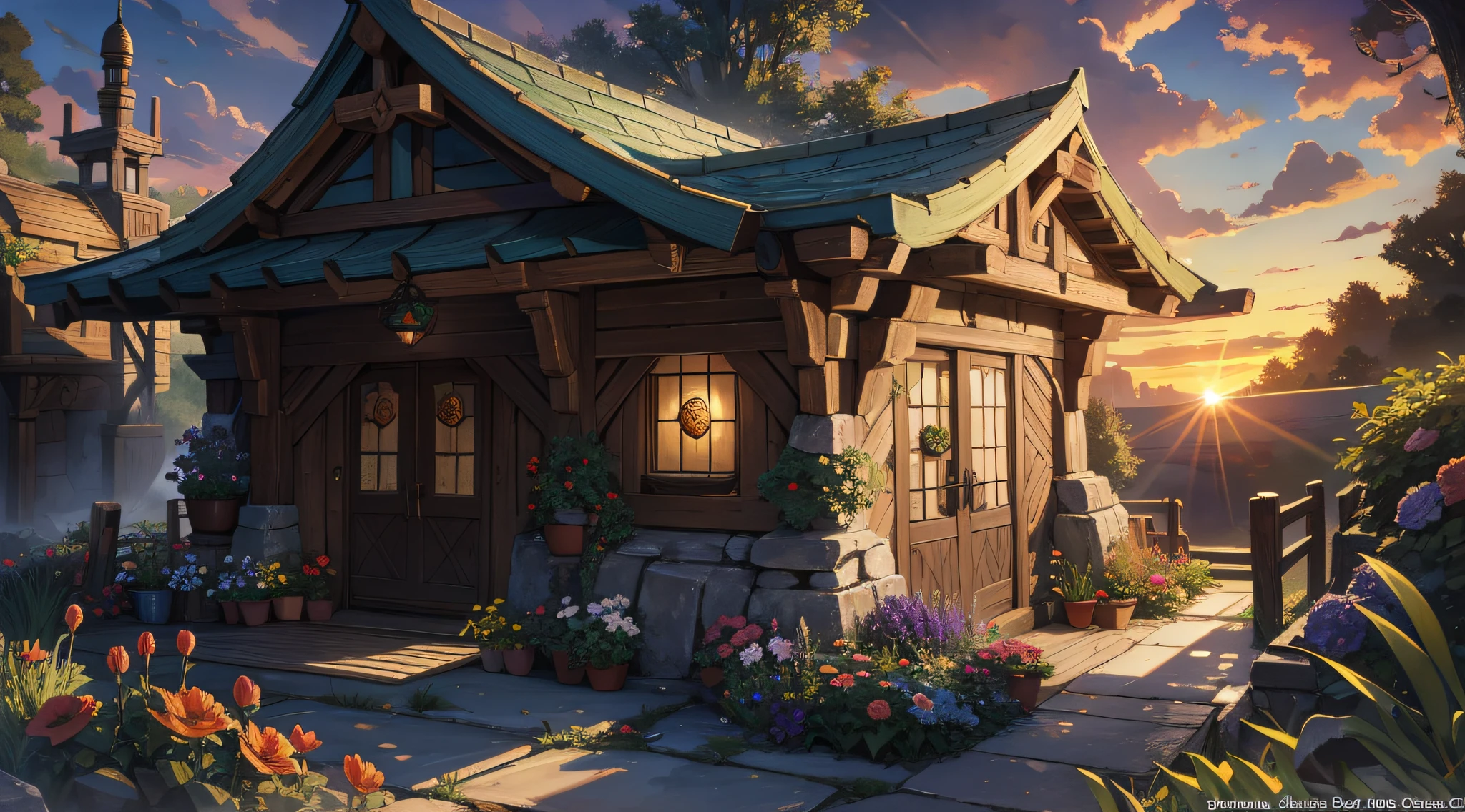 A dungeons and dragons garden center, sunrise