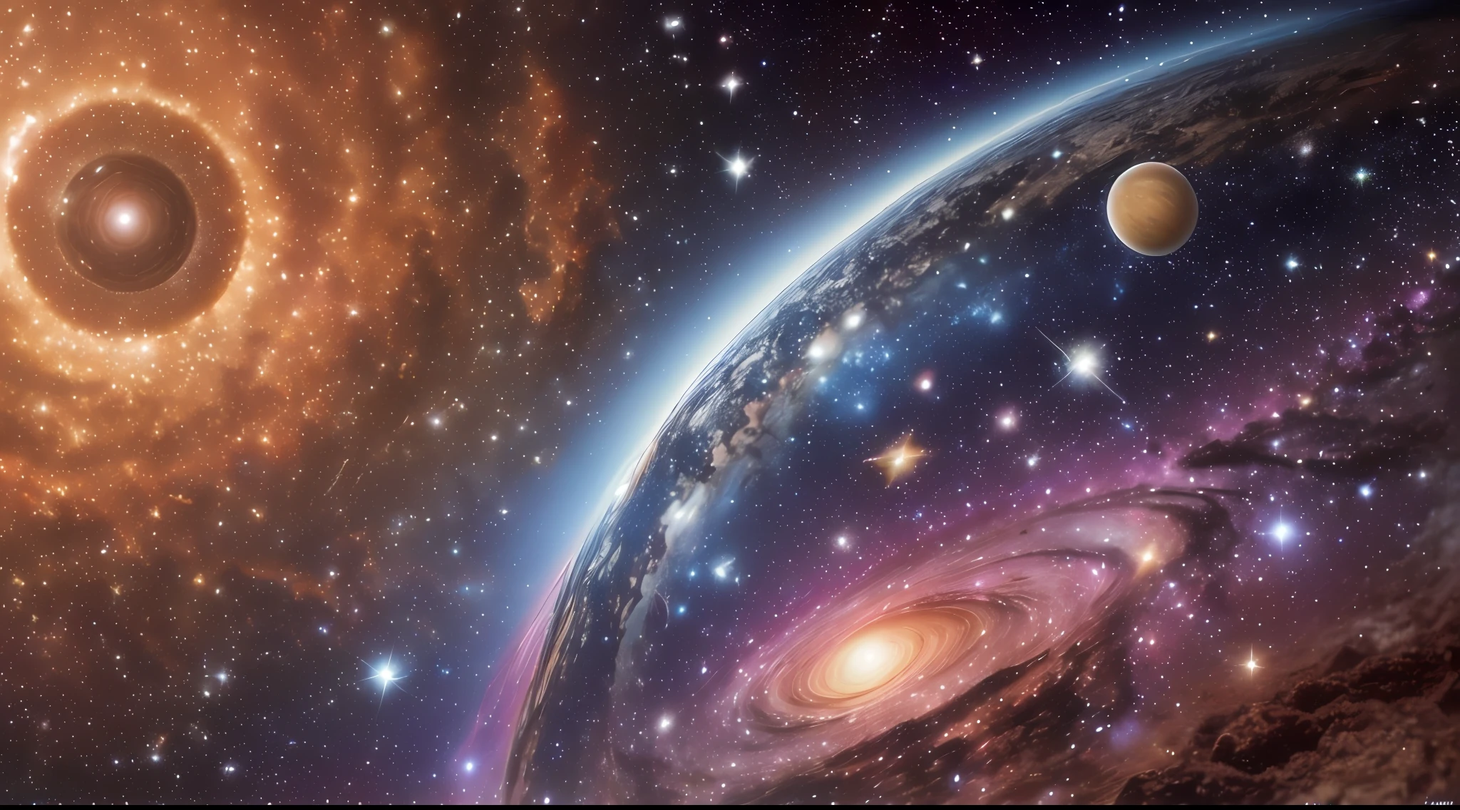 (beautiful universe+majestic:1.2),outer space,16k more | less,beautiful,yielded a masterpiece,planets,stars,(solar system + sun:c) dazzling,incredible colors,colorful rings around the planet, nebulae,via lactea,majestic galaxies,deep mysteries of the universe.