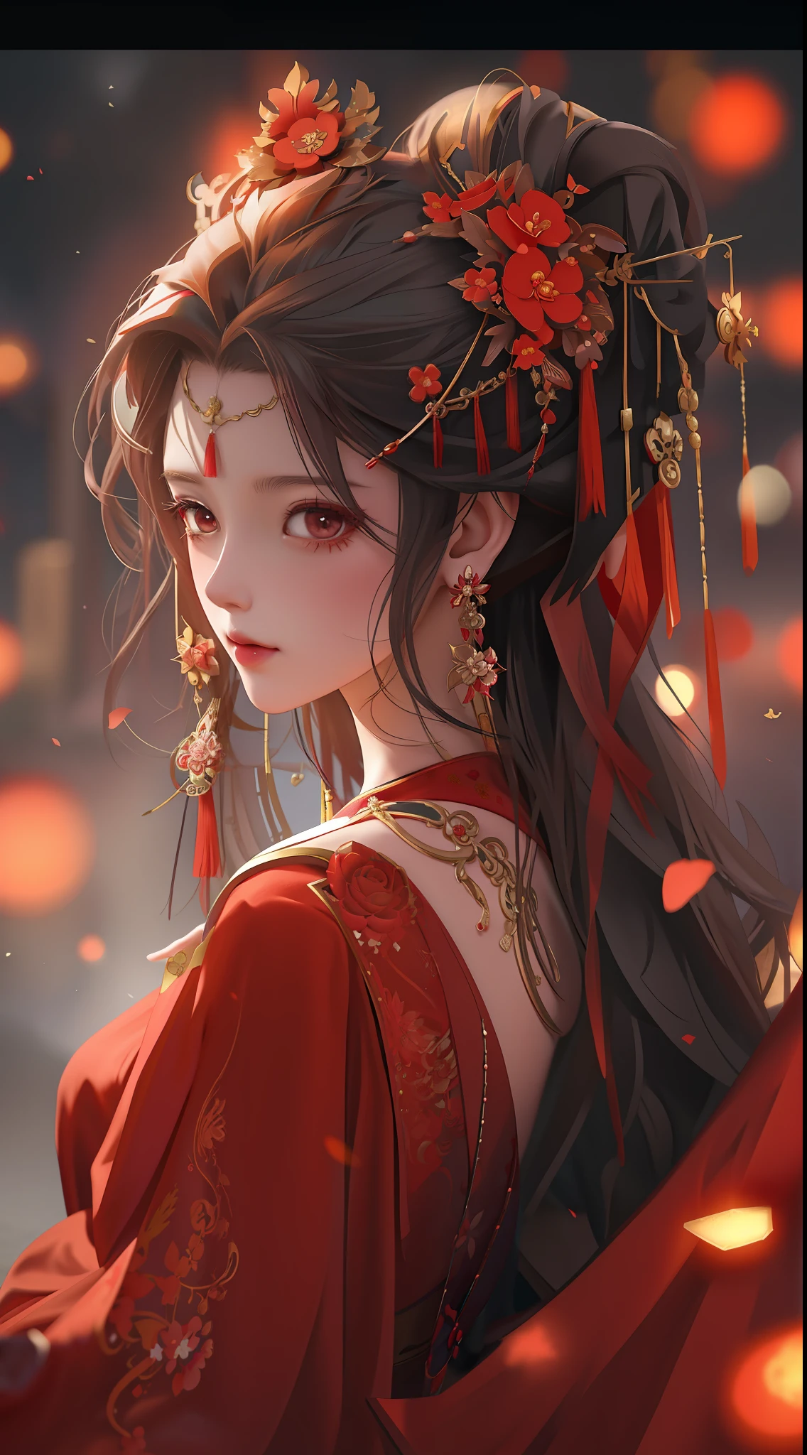 anime girl with red hair and red dress with red flowers in her hair, palace , a girl in hanfu, guweiz, a beautiful fantasy empress, artwork in the style of guweiz, by Yang J, 8k high quality detailed art, ((a beautiful fantasy empress)), beautiful character painting, beautiful anime portrait, trending on cgstation, chinese style