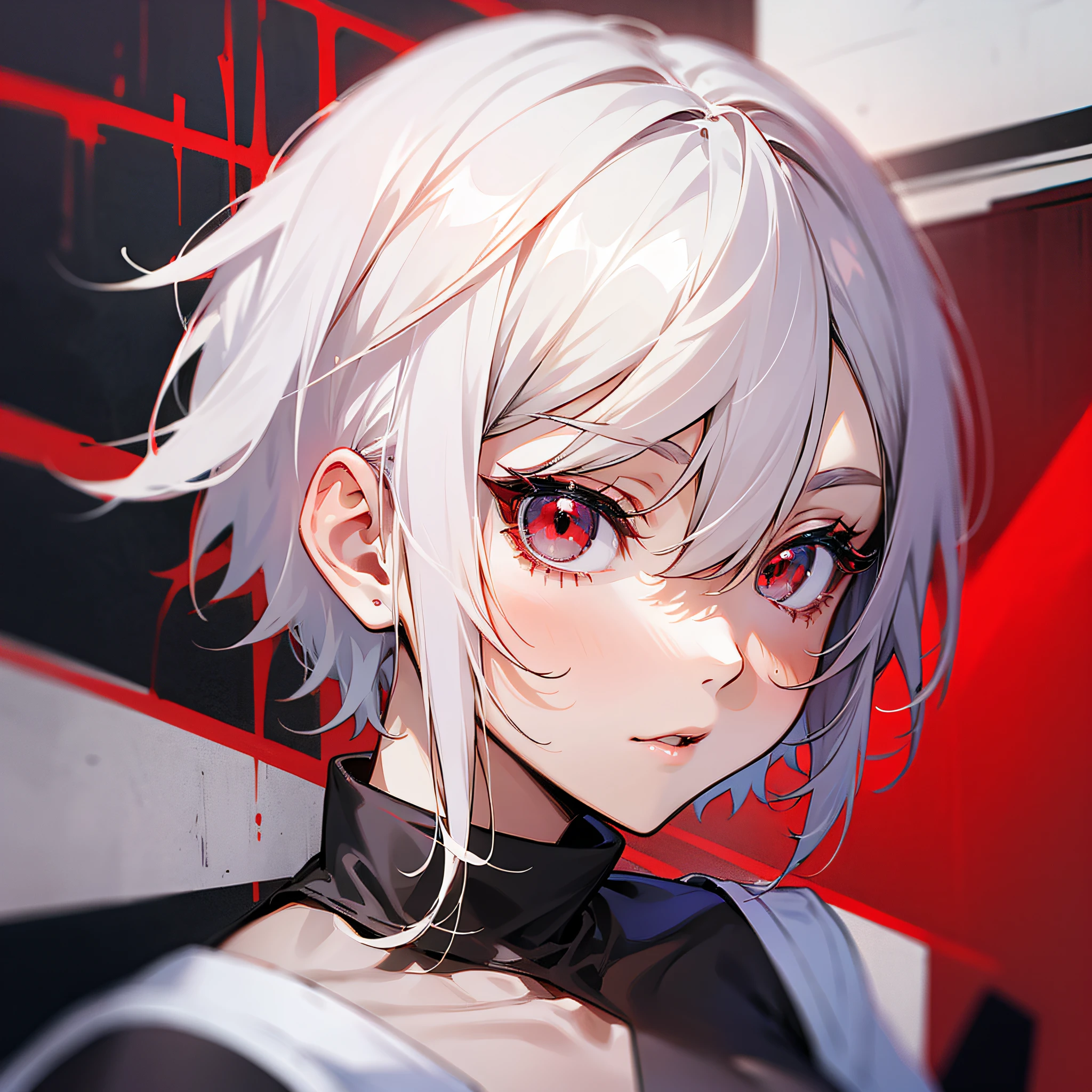 anime girl, short white hair, red eyes, --auto --s2