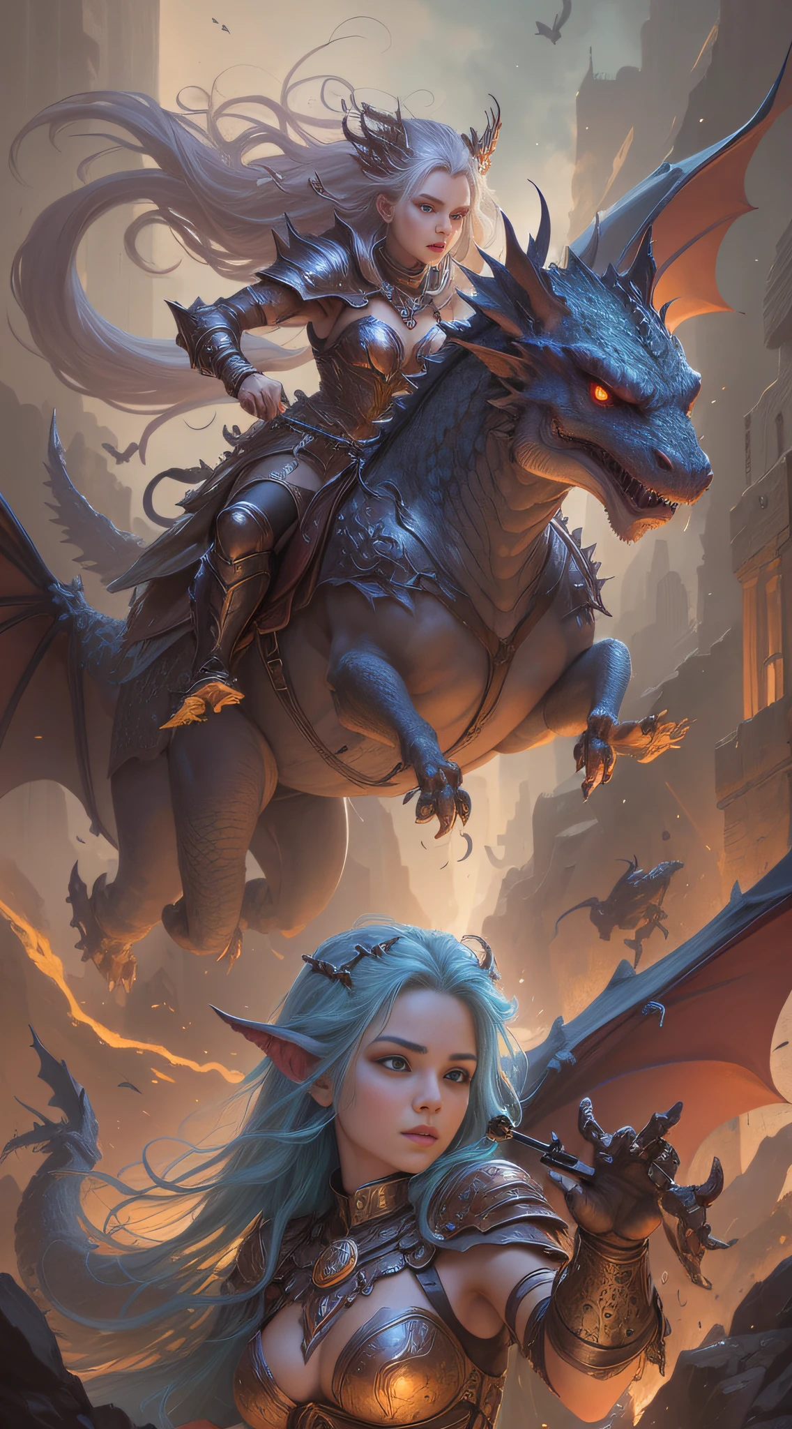 arafed woman riding a dragon with a sword in her hand, epic fantasy card game art, d&d commision art dragon, d & d fantasy digital art, dragon rider, dungeons and dragons fantasy art, dragon knight, epic fantasty card game art, fantasy card game art, dnd card art, dungeon and dragons art, epic fantasy digital art style --auto --s2