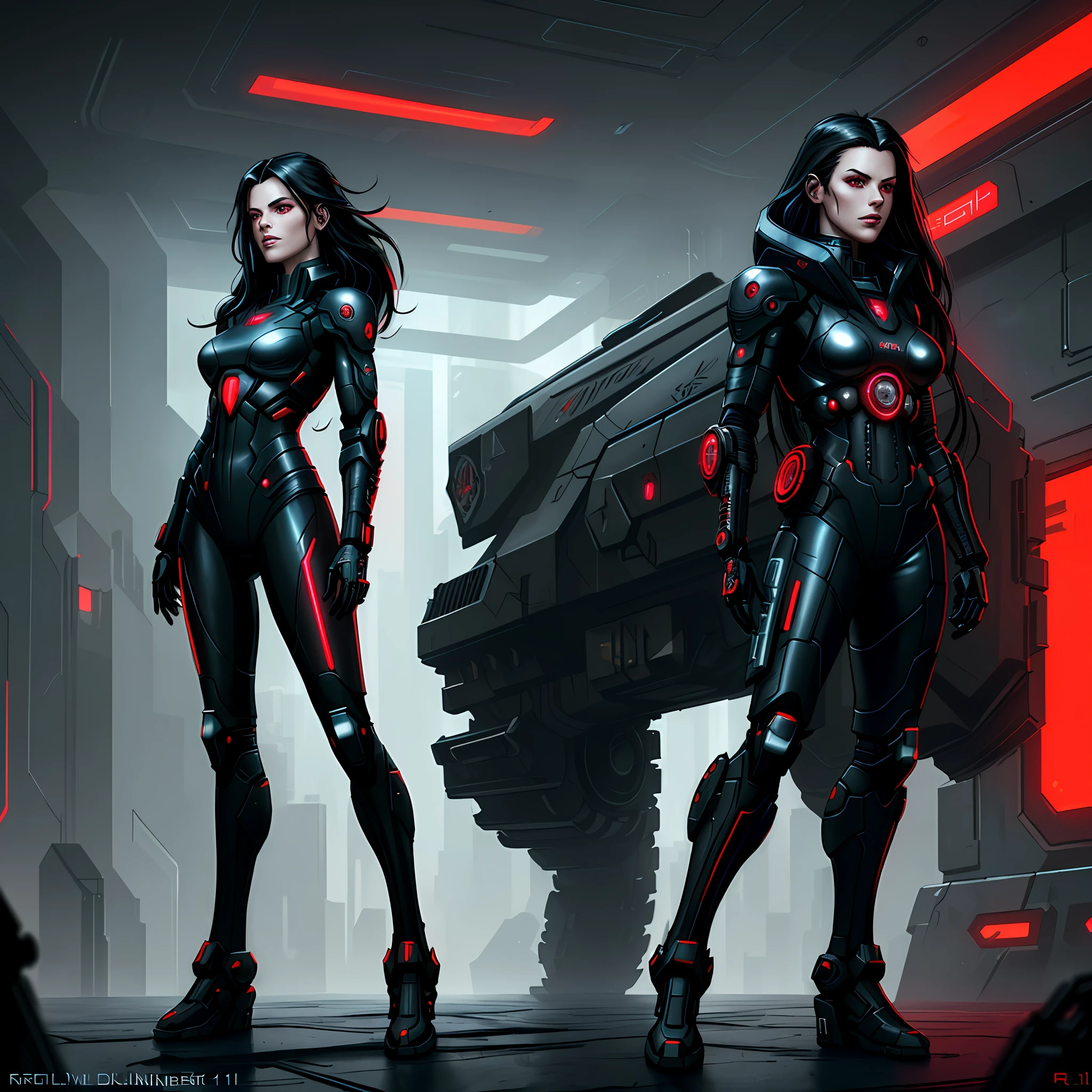 (cyberpunk by emb-rrf2:1.0),(highly detailed:1.2),(best quality:1.2),(8k:1.2),sharp focus,(subsurface scattering:1.1),award-winning photography,profile (cyberpunk heroine: 1.2), neon glow, centered face, Kate Beckinsale's face, red eyes, (((full body shot:1.1)) (standing in a futuristic spaceport: 1.3), ((long black hair: 1.1)), (black and red cyberpunk combat suit),  (very detailed background:1.2),(sci-fi:1.0), (knollingcase:1.0),(dreamlikeart:1.1), dramatic lighting