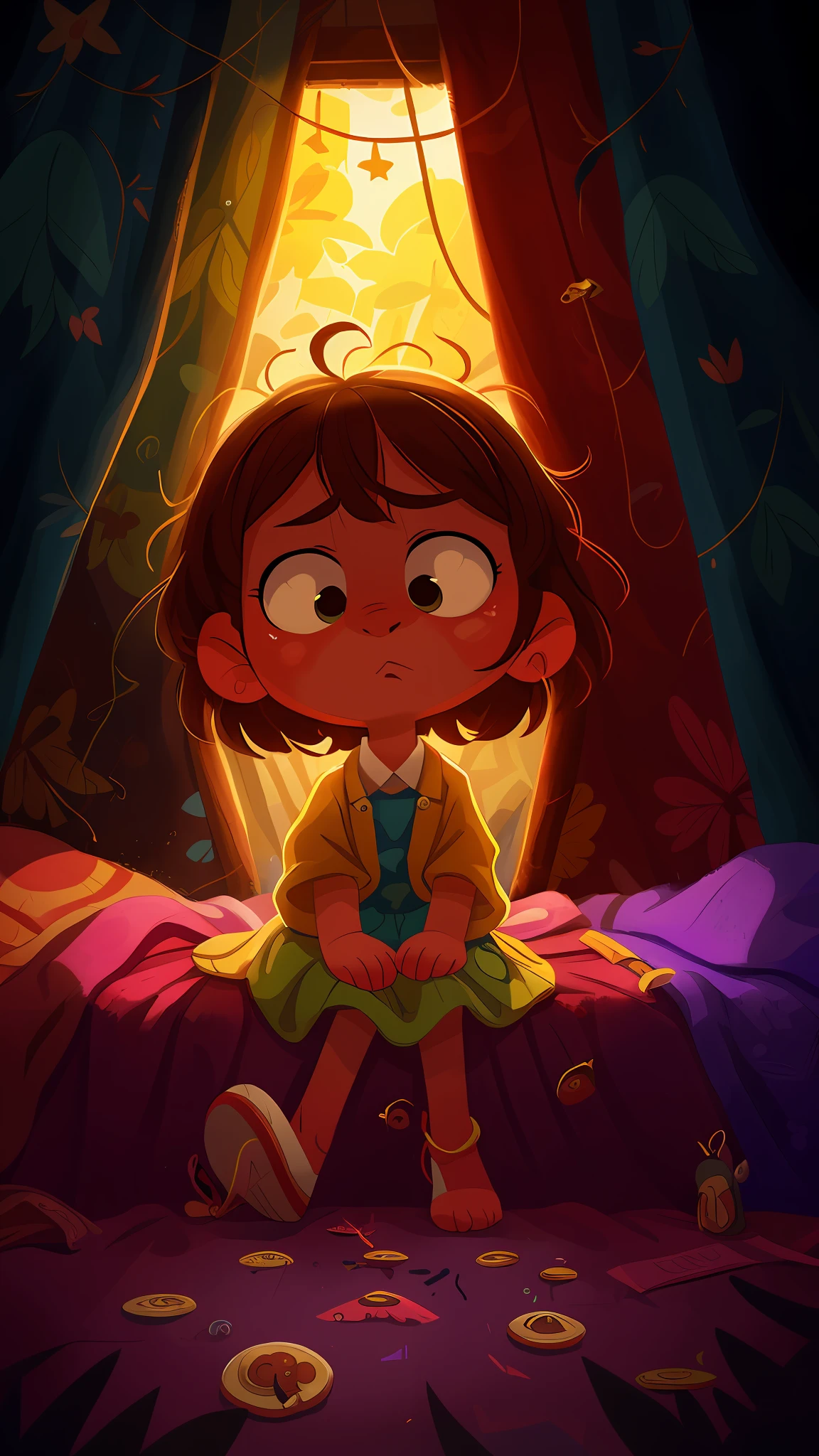 (8k CG unit wallpaper extremely detailed, masterpiece, best quality, ultra-detailed), (better lighting, better shadow, extremely delicate and beautiful), child with disgust of me, disgusting environment, dark atmosphere, shallow depth of field, thoughtful expression, vivid colors, subtle lighting.