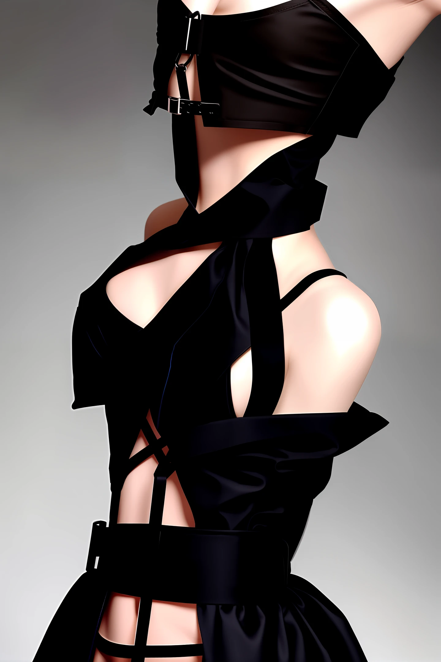 (Best Quality, Masterpiece: 1.1), (Fidelity: 1.4), 1 Girl, Upper Body, Very Short Hair, Studio, BDSM, slave, Black Corset, Bondage, Slave Chain, Slave Collar, Slave, Panties, Tied Woman, Blindfold