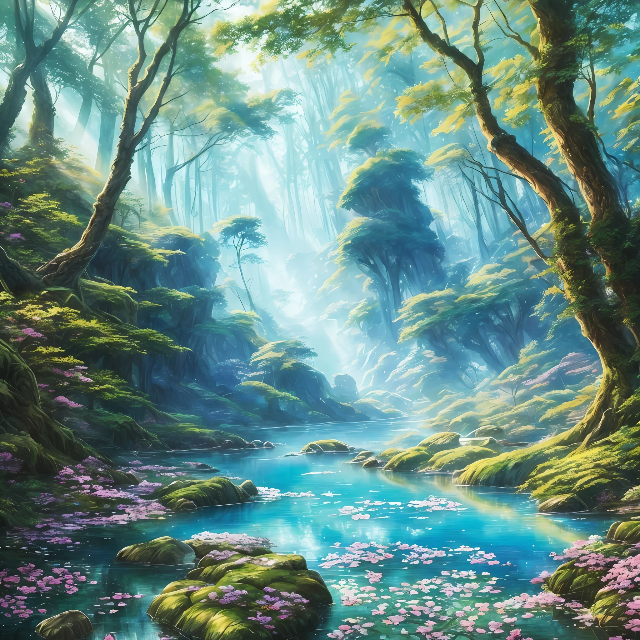 8k watercolor of a Hyperdetailed magical forest, clearing with crystal blue lake, sunny brigth day, inspired by ross tran and wlop and masamune shirow and kuvshinov, concept art, intricate, highly detailed, photorealistic, 8 k, huang guangjian, cgsociety --auto --s2