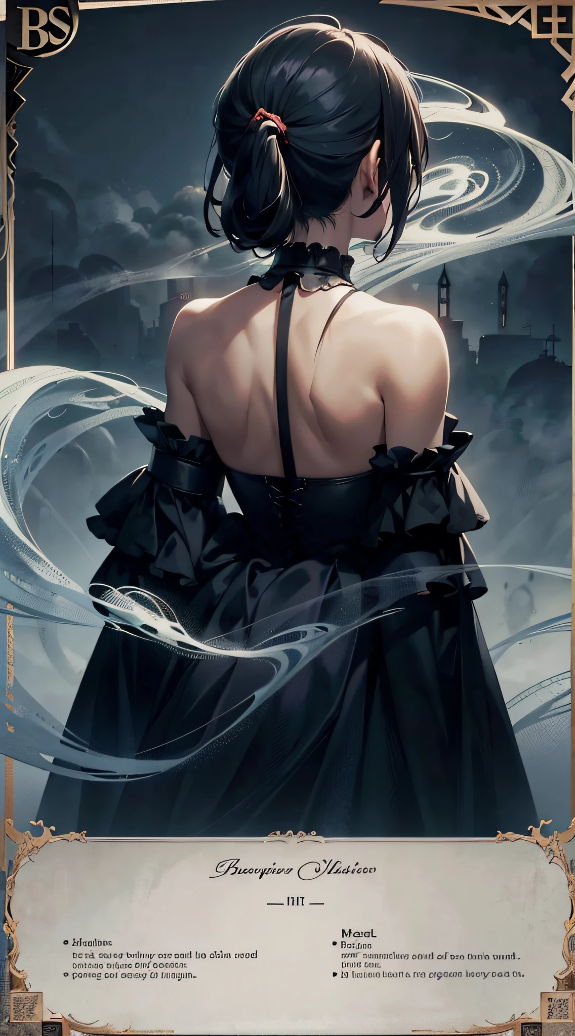 This is the back pattern of a game card, no theme content, mainly black, lines, smoke clouds, winding, dark, mysterious, horror, smoke clouds.