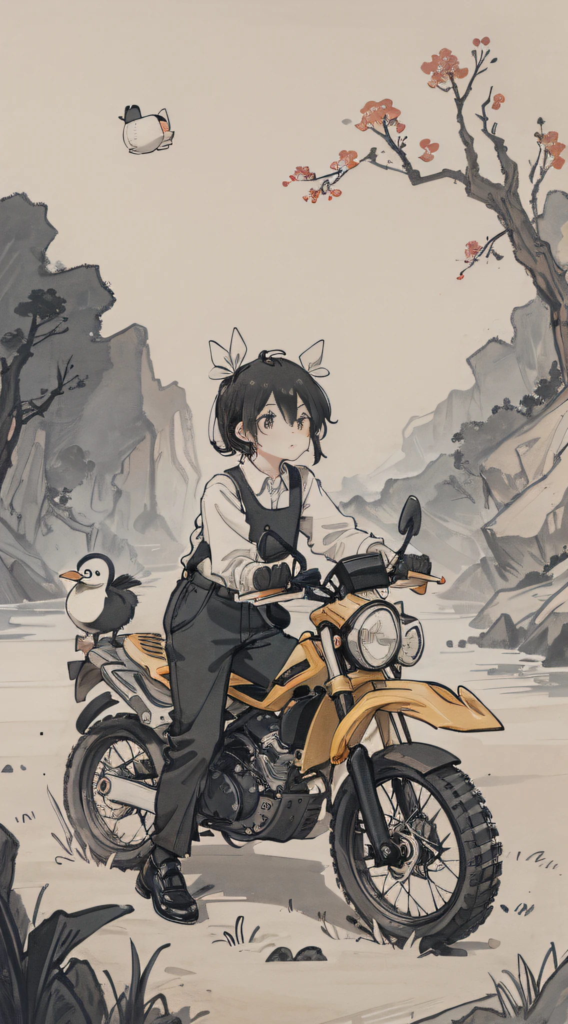 Little Lori drives excavator, excavator, ball head, cute, funny, pig, duck, suspender, spoof, streamer, black hair, black cloth shoes, moon, landscape, HD