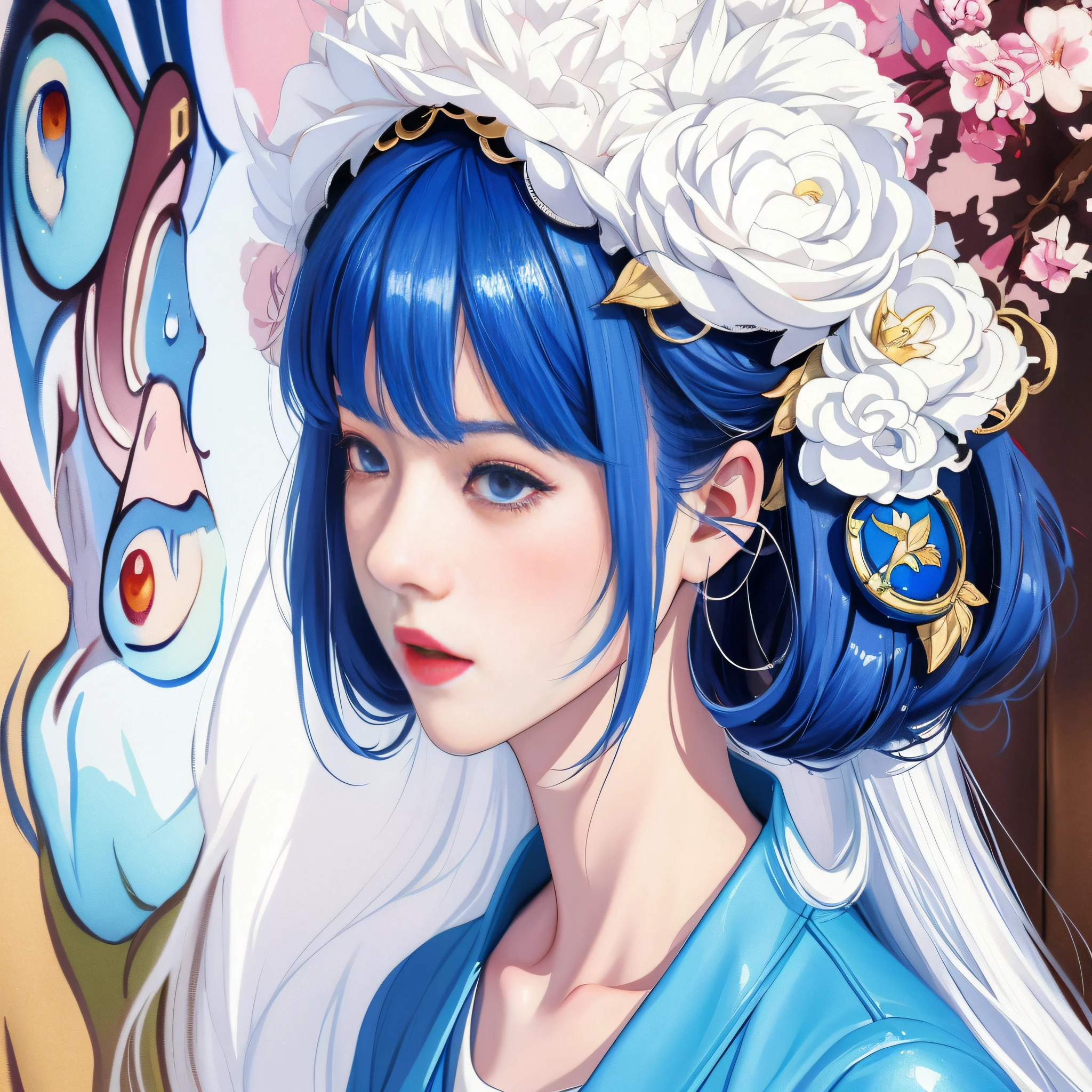 there is a woman with a blue jacket and a white top, artwork in the style of guweiz, realistic cute girl painting, kawaii realistic portrait, realistic artstyle, realistic anime 3 d style, realistic anime art style, in the art style of bowater, realistic anime artstyle, anime realism style, [ 4 k digital art ]!!, realistic. cheng yi