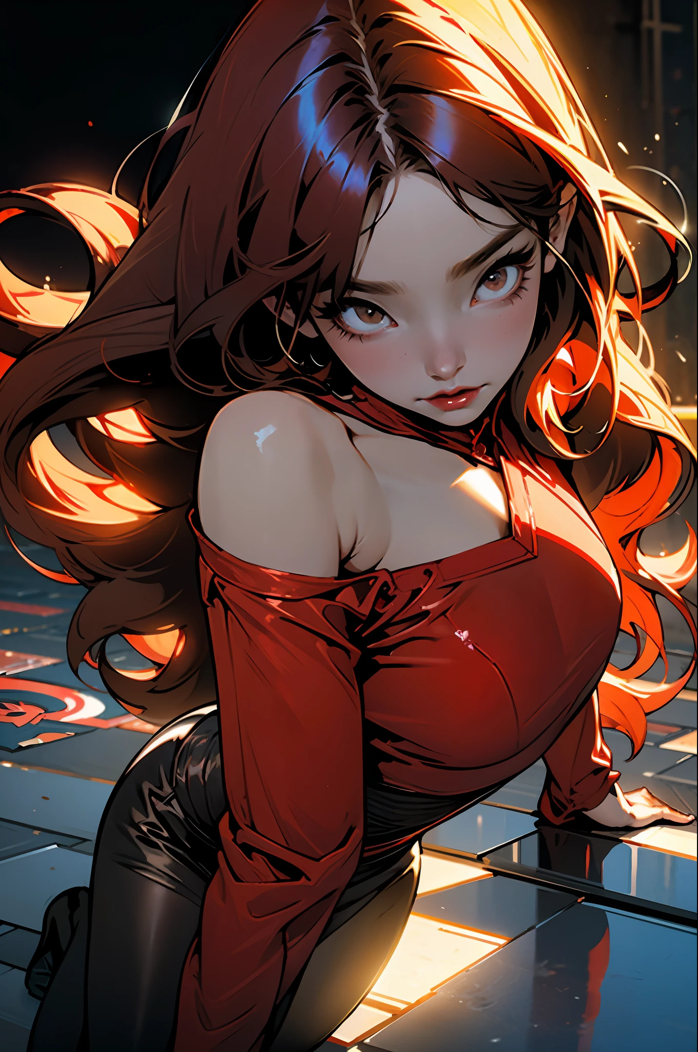 ((whole body)), ((Best quality)), ((masterpiece)), (detailed: 1.4), (Absurd), hot vampire 25 year old girl with shiny skin, perfect and defined body, thick bare thighs, closed mouth, only in panties, body semi covered by transparent red garment open neckline to the navel showing part of the breasts, generous neckline, ((perfect large breasts)), (well outlined eyes without red pupils), ((long and very black eyelashes)),  (((red clothing))), (((short blondes with irregular bangs))), (Tattoo of a dragon catching the whole arm), short underwear, garter belt, by mucha, niji --V5, close to real, psychopath, crazy face, sexy pose, 2 piece clothing, pastel, centered, scale to fit dimensions, HDR (High Dynamic Range),Ray Tracing,NVIDIA RTX,Super-Resolution,Unreal 5,Subsurface dispersion,  PBR Texture, Post-processing, Anisotropic filtering, Depth of field, Maximum clarity and sharpness, Multilayer textures, Albedo and specular maps, Surface shading, Accurate simulation of light-material interaction, Perfect proportions, Octane Render, Two-tone lighting, Wide aperture, Low ISO, White balance, Rule of thirds, 8K RAW