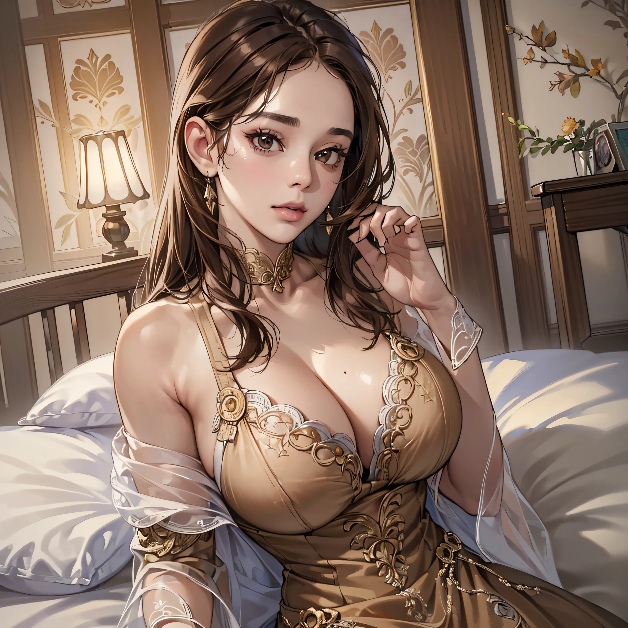 ((Realistic light, Best quality, 8k, Masterpiece :1.3)), Candid, 1girl, Pretty woman with perfect figure :1.4, abs :1.1, (Brown hair,  :1.5), javanese kebaya :1.2, Bed, Ultra-detailed face, Detailed eyes, Double eyelid, Tzuyu face :1.5 --auto --s2