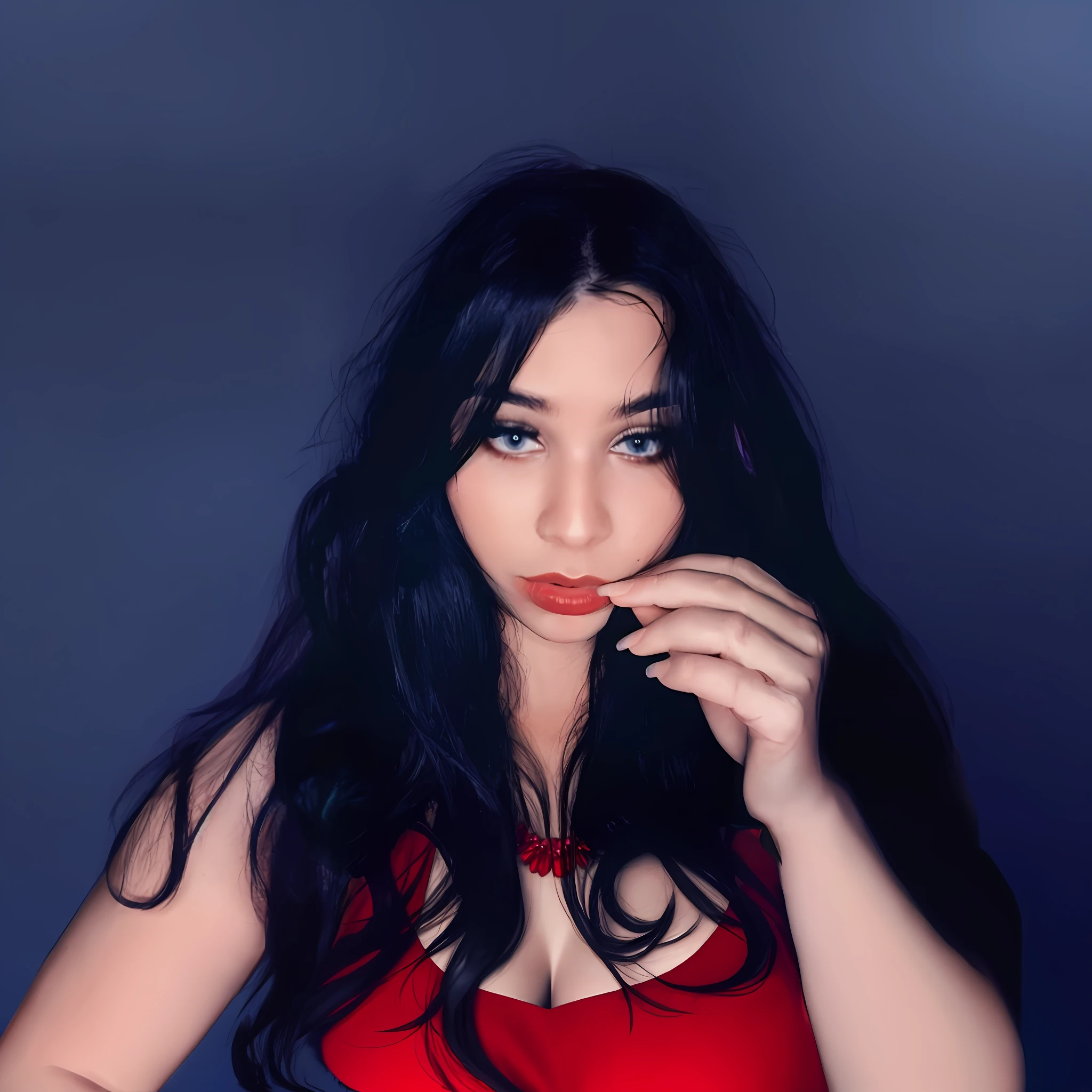 Red dress, neckline, large breasts