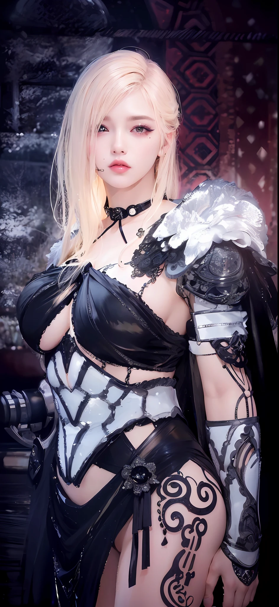 (8k, RAW photo, photorealistic:1.25) ,( lipgloss, eyelashes, gloss-face, glossy skin, best quality, ultra highres, depth of field, chromatic aberration, caustics, Broad lighting, natural shading, Kpop idol) looking at the audience With serenity and goddess-like bliss,