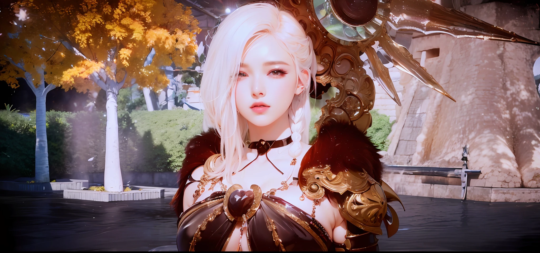 (8k, RAW photo, photorealistic:1.25) ,( lipgloss, eyelashes, gloss-face, glossy skin, best quality, ultra highres, depth of field, chromatic aberration, caustics, Broad lighting, natural shading, Kpop idol) looking at the audience With serenity and goddess-like bliss,