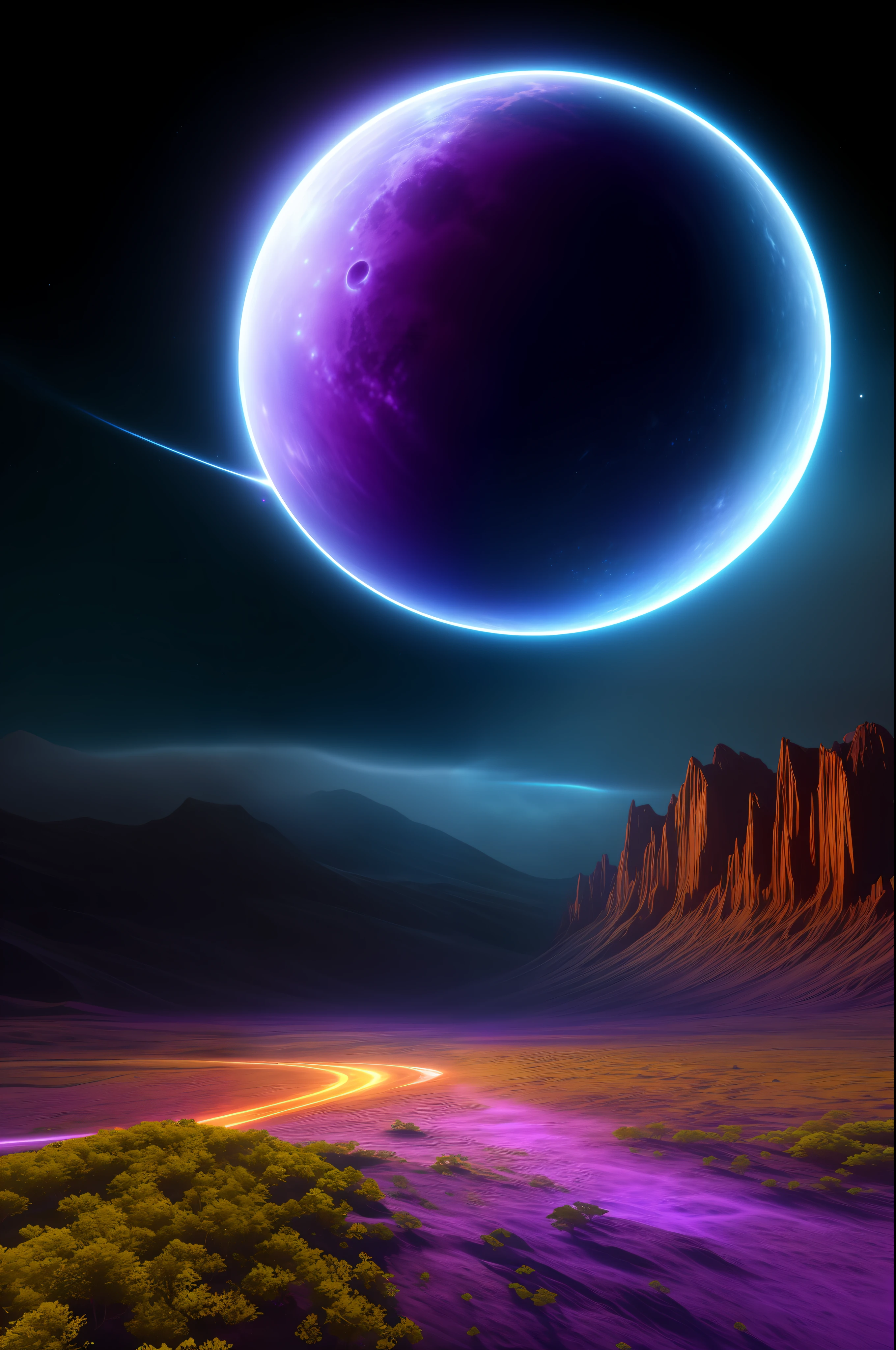 Planet from space, cosmic, purple, land, ocean, alien, solar system, colorful, fruitful, habitable, alien land, purple oceans, ice, birds, planet light years away, big, exoplanet, 8K resolution, ultra detailed, Fantasy vibe, centered, dreamlike, intricate detail, Cinematic Lightning, Unreal Engine, Realistic, Photorealistic, Hyper-detailed, insane details, Super-Resolution, Megapixel, FKAA, TXAA, RTX, SSAO, Post Processing