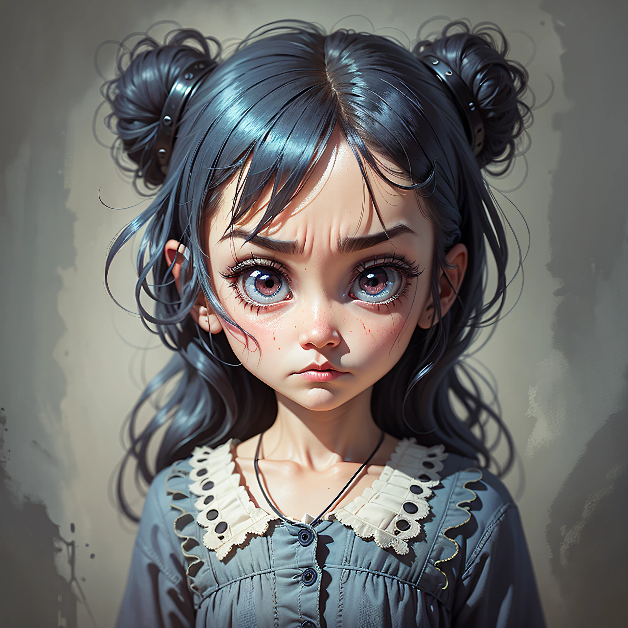 Pixar style, gloomy, negative, twisted, weird, big-eyed  --auto --s2