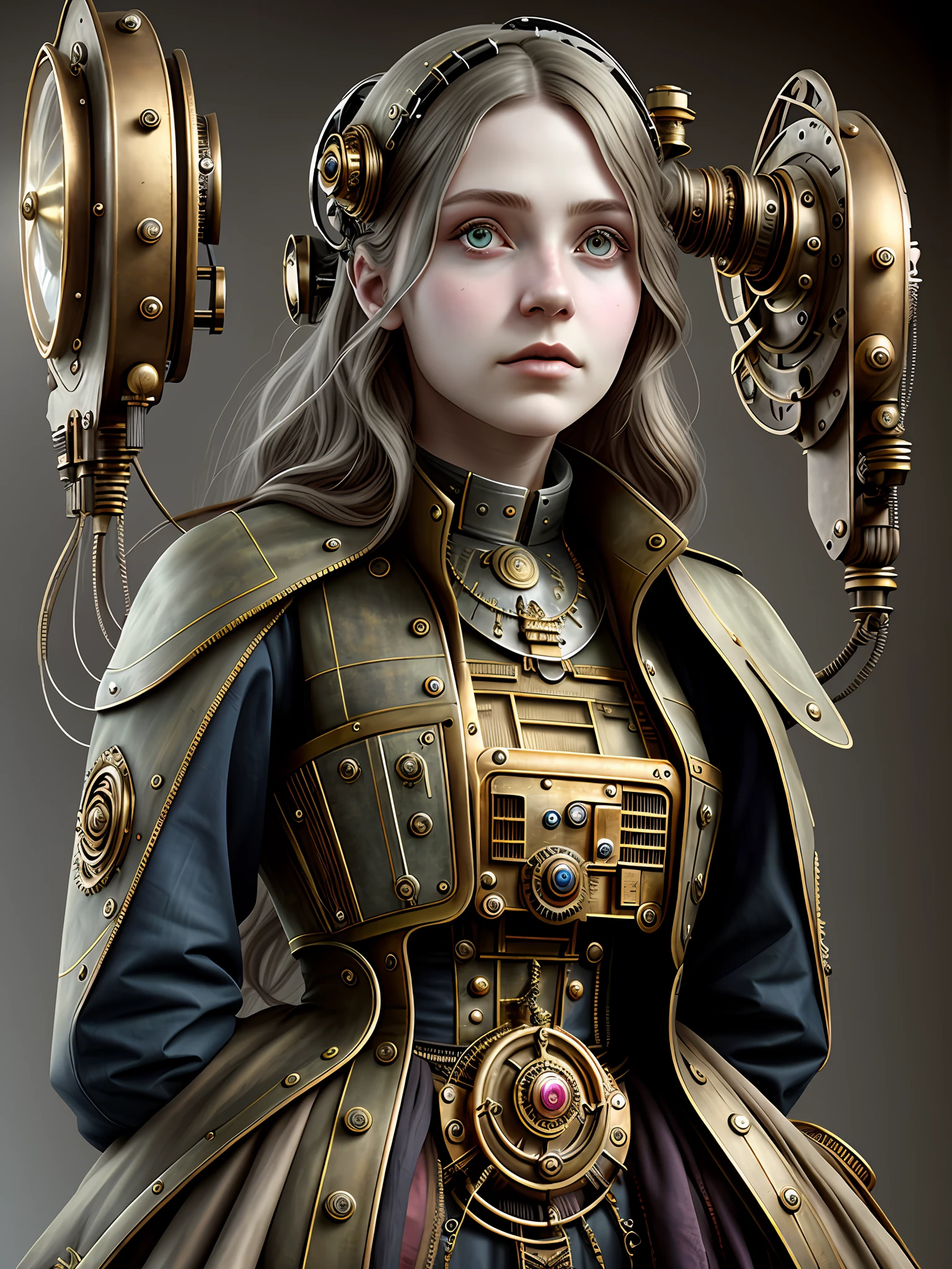 Steam punk, beautiful girl, hyper real,one parson,