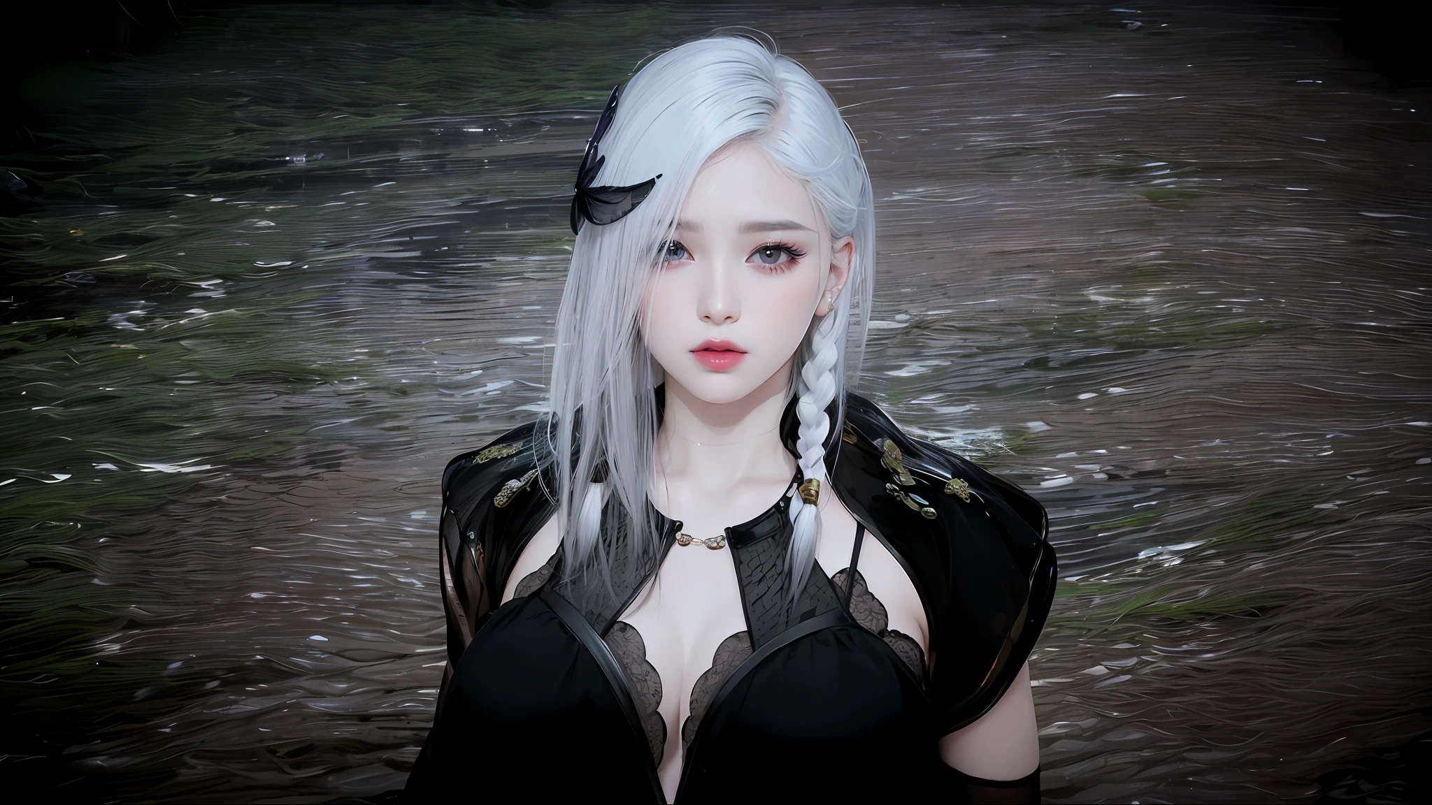 (8k, RAW photo, photorealistic:1.25) ,( lipgloss, eyelashes, gloss-face, glossy skin, best quality, ultra highres, depth of field, chromatic aberration, caustics, Broad lighting, natural shading, Kpop idol) looking at the audience With serenity and goddess-like bliss,