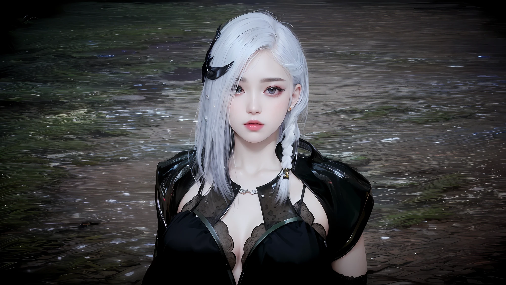 (8k, RAW photo, photorealistic:1.25) ,( lipgloss, eyelashes, gloss-face, glossy skin, best quality, ultra highres, depth of field, chromatic aberration, caustics, Broad lighting, natural shading, Kpop idol) looking at the audience With serenity and goddess-like bliss,