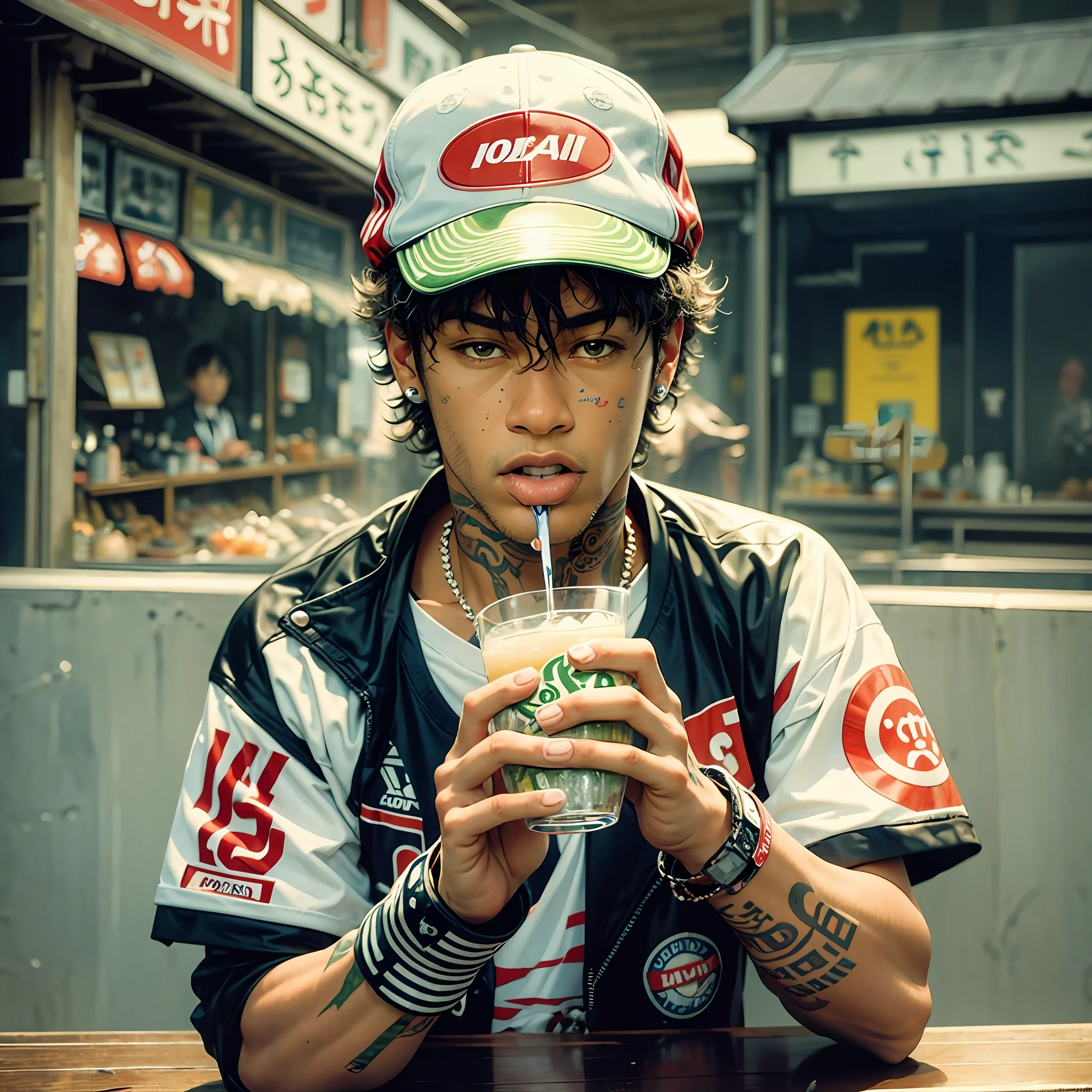 Neymar drinking coca in Japan (ultra realistic) --auto --s2