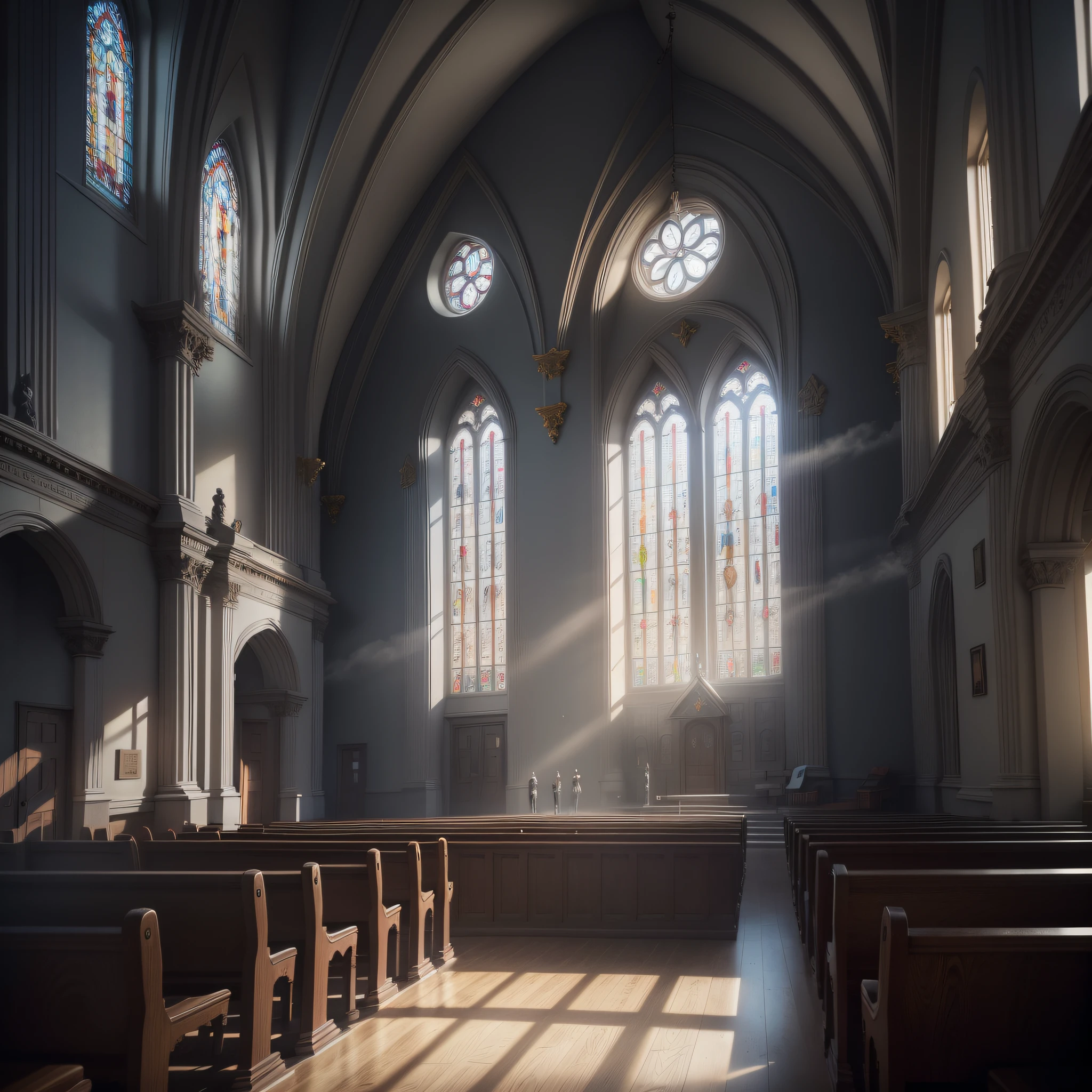 an adventist church, view inside, stock photo, by Emma Andijewska, by Jakob Gauermann, church, high quality photo, medium portrait, photo taken, set photo, high resolution photo, religion, very expressive, realistic anime, drawn, 4k