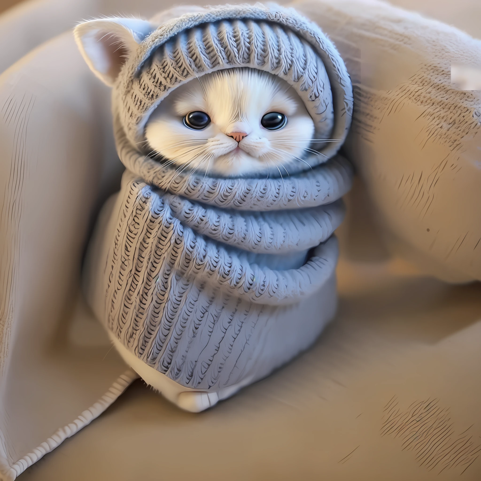 A very small cat sleeping wrapped in a towel --auto --s2
