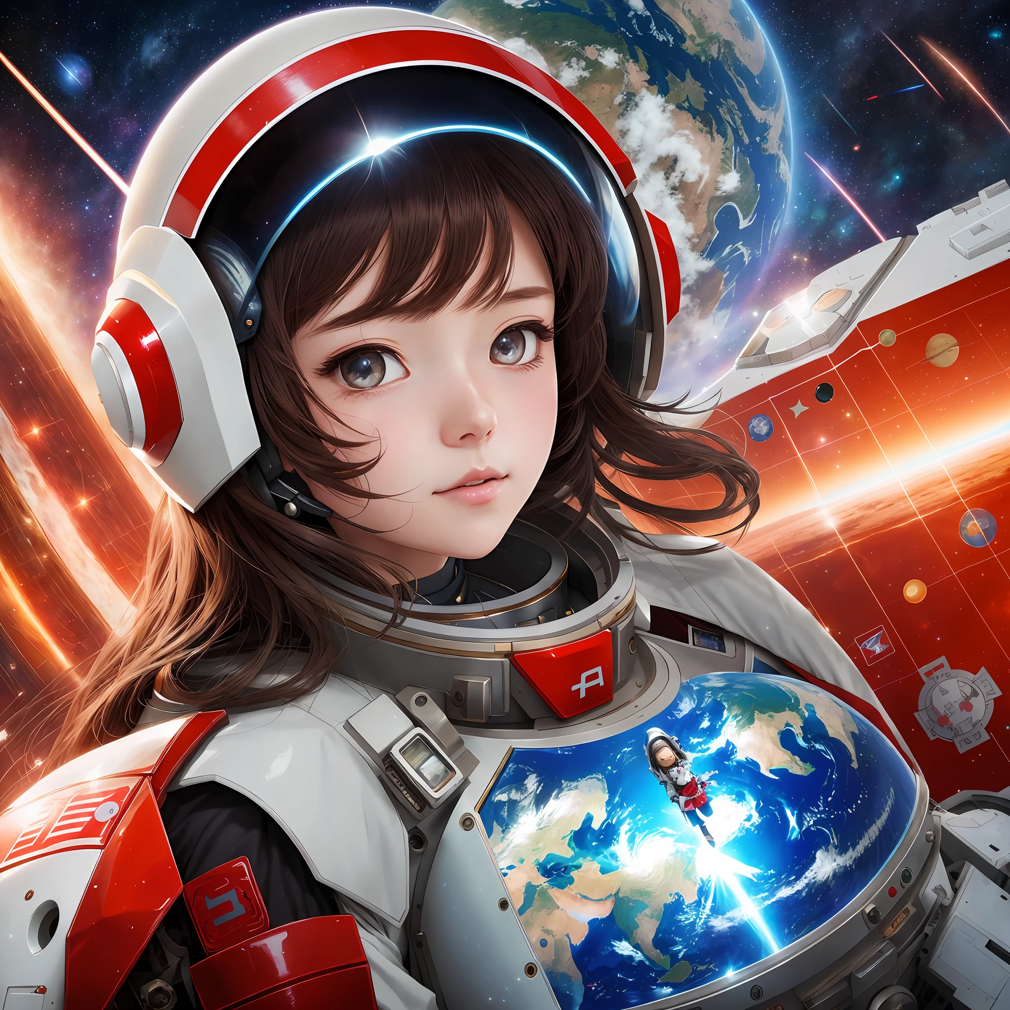 anime girl in space suit with earth in her hands, portrait anime space cadet girl, portrait armored astronaut girl, girl in space, artgerm jsc, space molly, artstation. view from space, beautiful woman in spacesuit, portrait of an ai astronaut, high definition cgsociety, sakimi chan, woman astronaut, wojtek fus