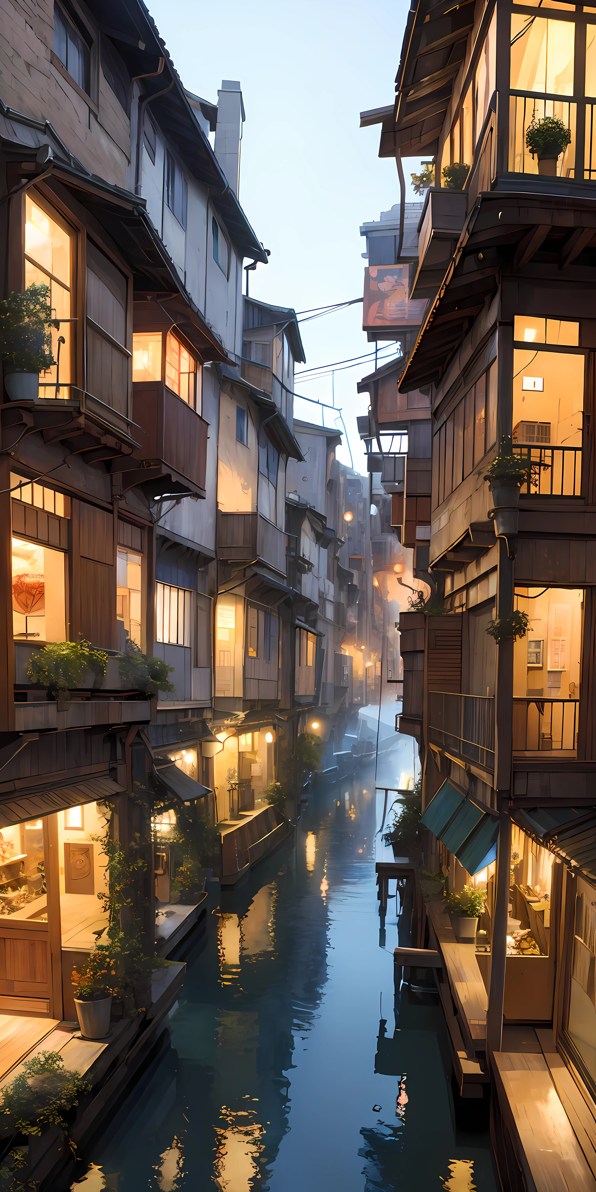 ((masterpiece)),((best quality)),((high detial)),((anime))
Industrial age city, deep canyons in the middle, architectural streets, bazaars, Bridges, rainy days, steampunk, European architecture