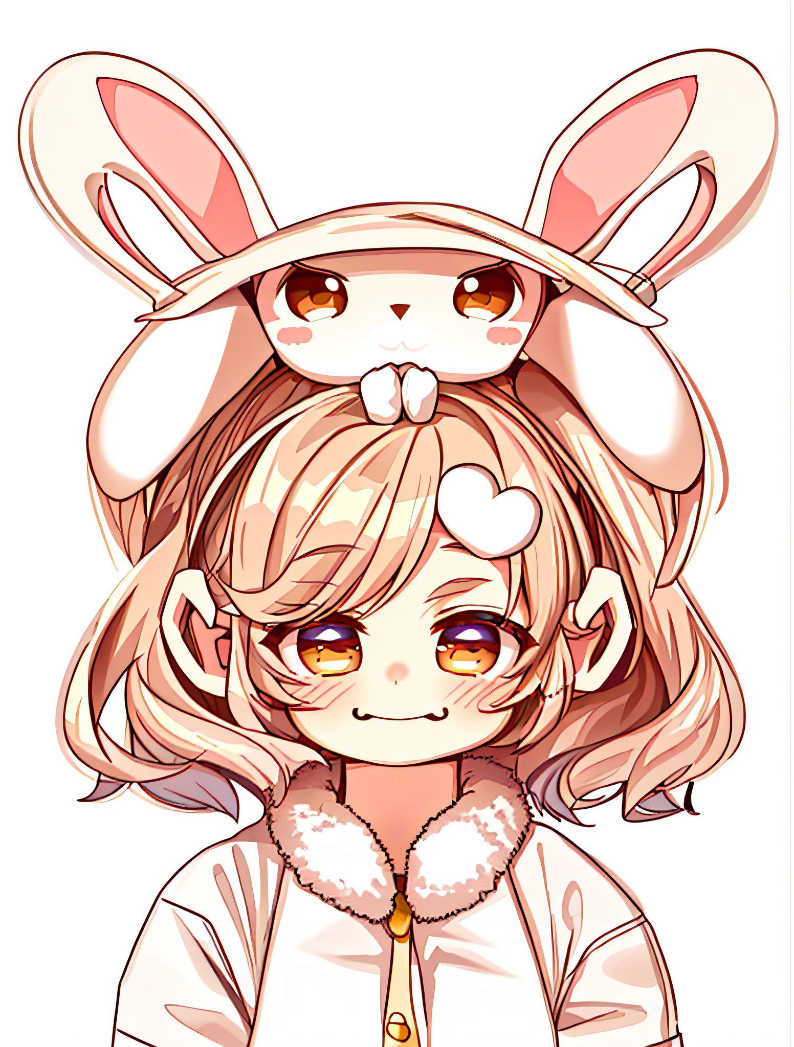 a drawing of a girl with a bunny head on her head, with bunny ears, with big rabbit ears, with long floppy rabbit ears, rabbit face only, original chibi bunny girl, bunny girl, simple lineart, thick lineart, thick outlines, with pointy ears, with bunny rabbit ears, bunny head, she has a cute face