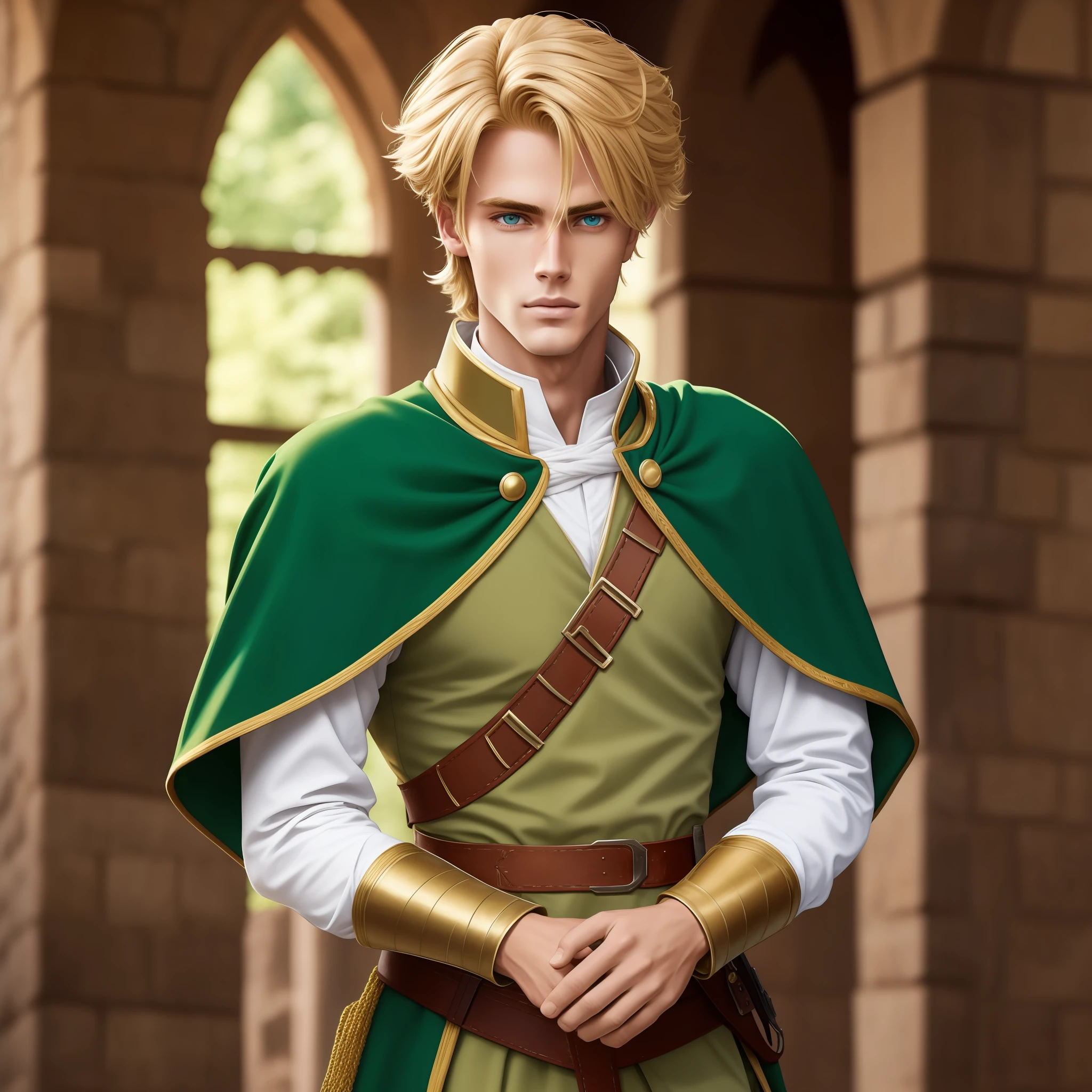 Neels Visser is a prince who has golden blonde hair, wears a green medieval military outfit