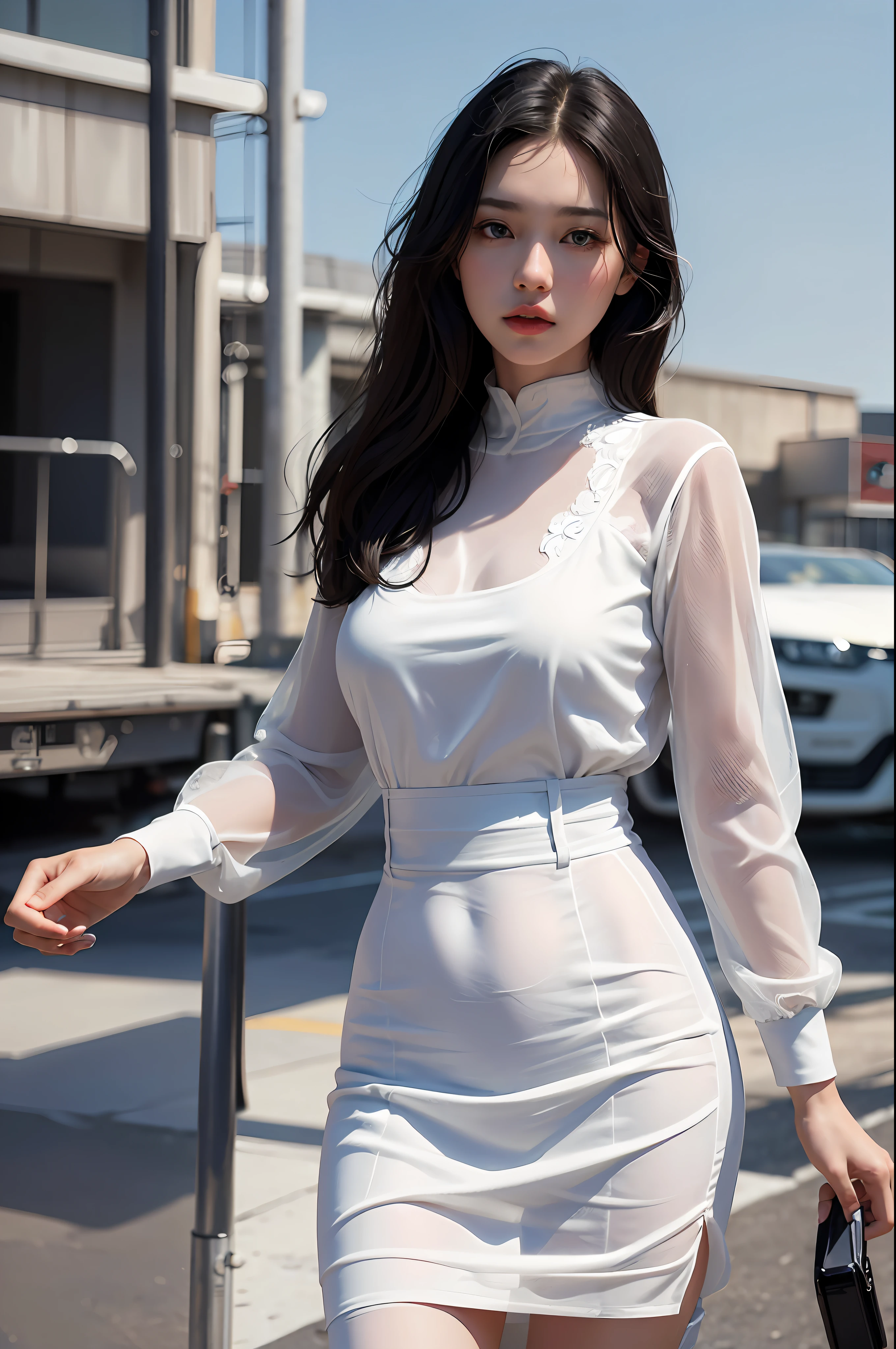(8k, RAW photo, best quality, masterpiece:1.2), (realistic, photo-realistic:1.37), ultra-detailed,full body,1 japanese girl, solo,beautiful detailed sky,detailed parkt,night,beautiful detailed eyes,beautiful detailed lips,professional lighting, photon mapping, radiosity, physically-based rendering,extremely detailed eyes and face, beautiful detailed eyes,light on face,cinematic lighting, white shirt, fishnet stockings, over a white shirt,uniform,1girl,full body,full-body shot,see-through,looking at viewer,outdoors,((black hair)),