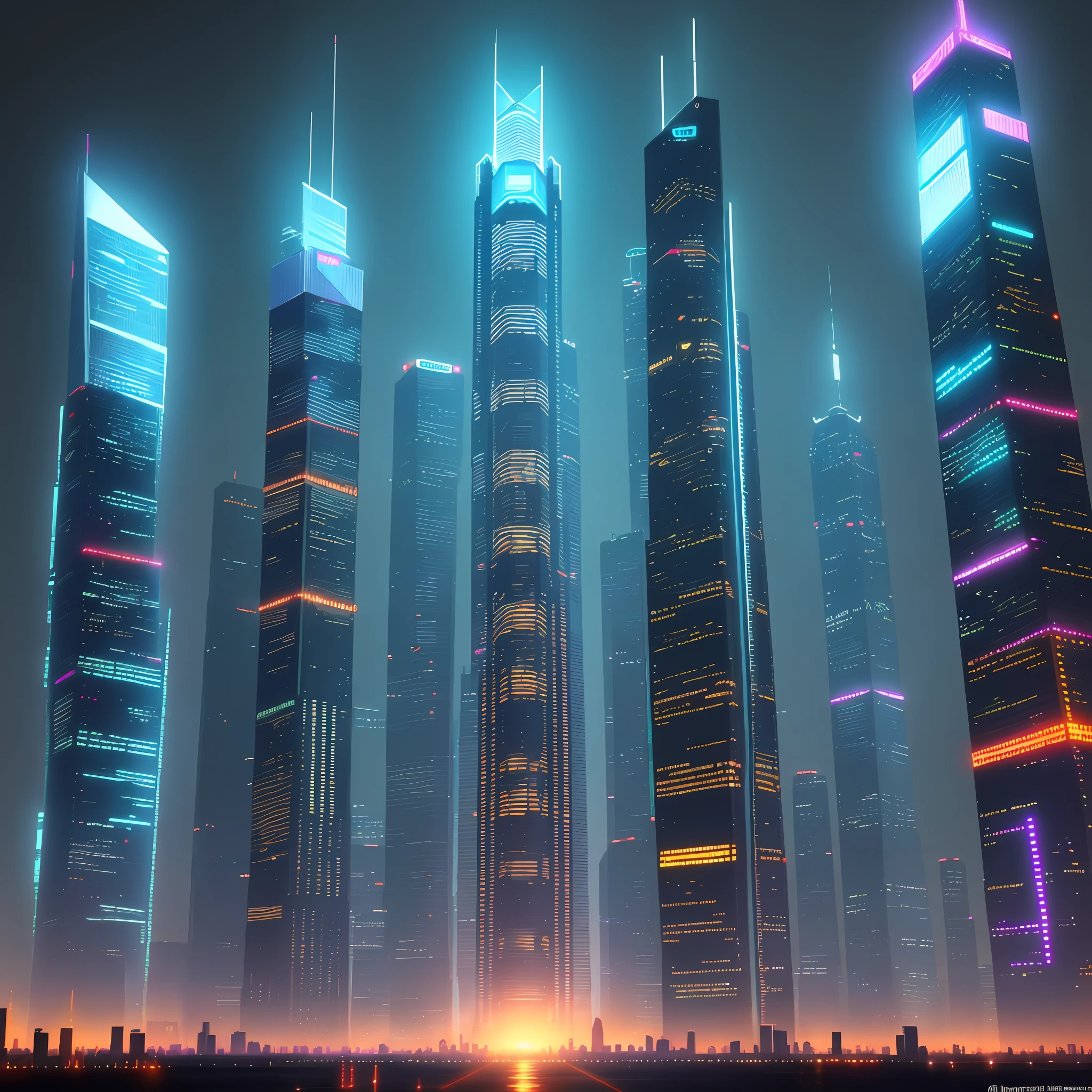 Skyscrapers Skyscrapers Cyberpunk Sci-Fi Top Quality Ultra High Definition Megacity Masterpiece Neon