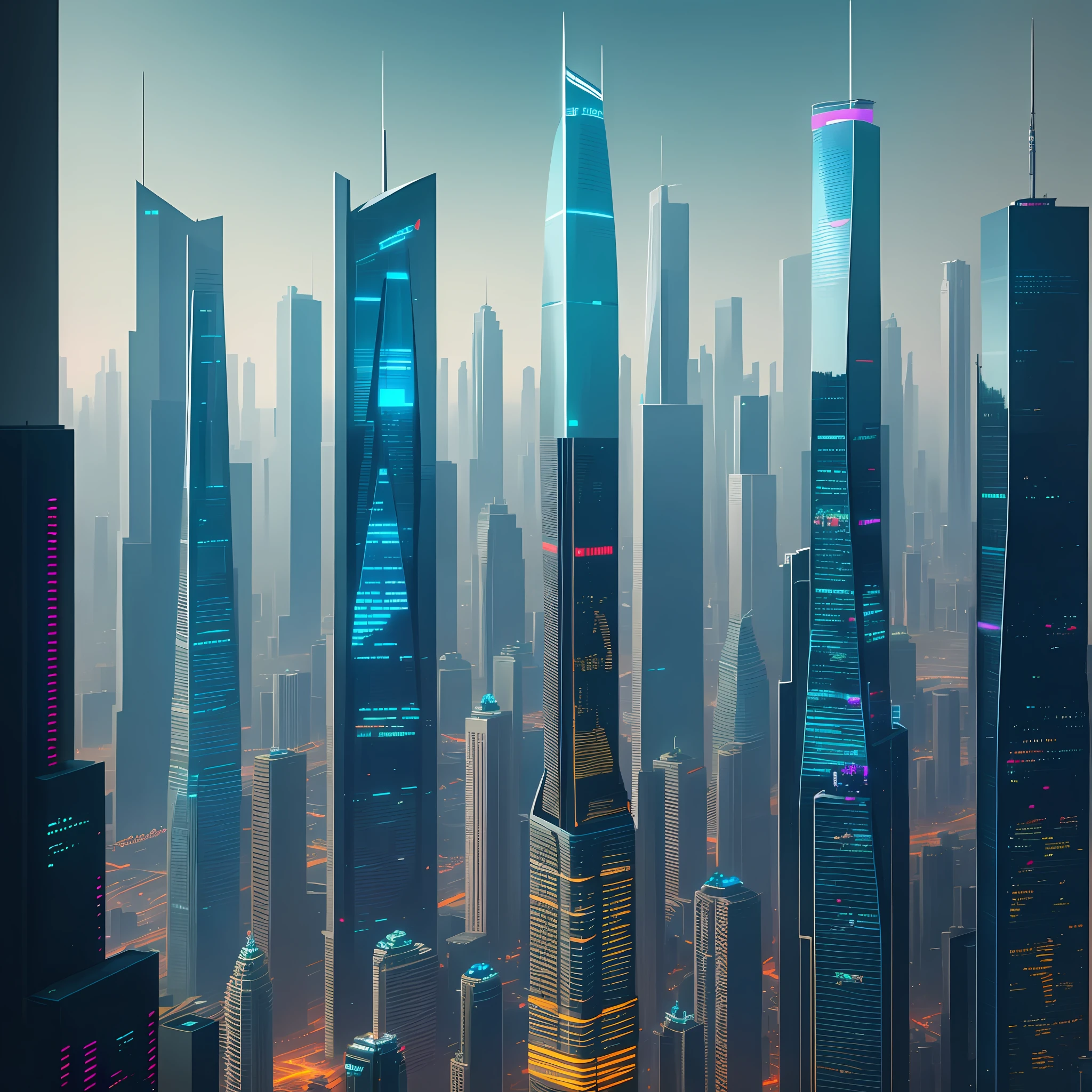 Skyscrapers Skyscrapers Cyberpunk Sci-Fi Top Quality Ultra High Definition Megacity Masterpiece Neon