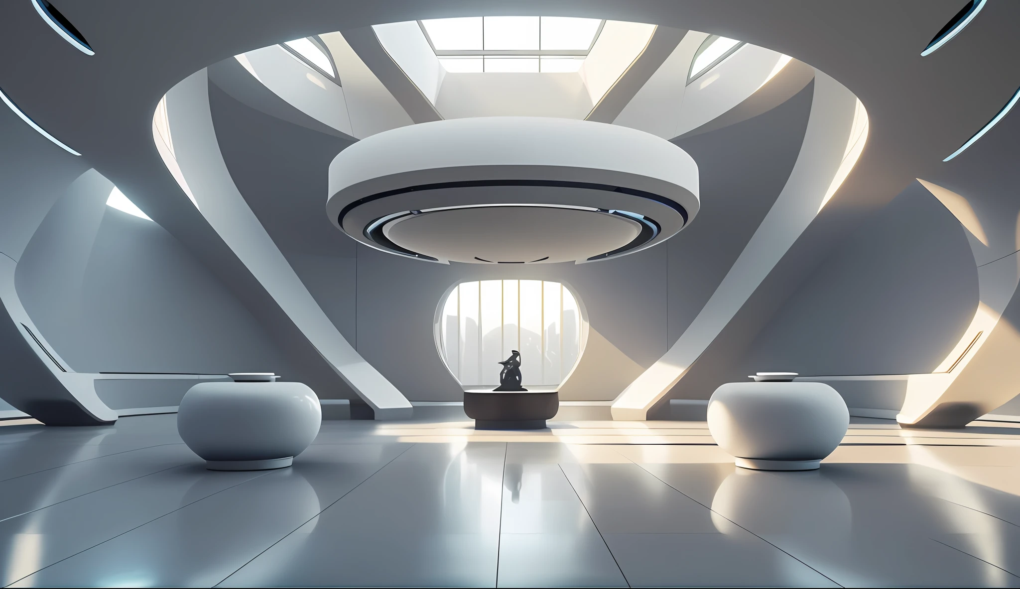 There is a large room, futuristic hall, futuristic volumetric lighting, 3d scene, movie building scale, complex 3d scene, Chinese ceramic element design, (big curved design: 2), streamlined design, (extremely minimalist design: 5), Star Citizen, smooth 3d cg render, volumetric interior lighting, 3d movie scene, clean 3d render, highly detailed, 8K, art by Greg Rutkowski and artgerm, soft cinematic light, adobe lightroom, photolab, HDR, highest quality, in one Futuristic convention center, (with service area and rest area in the distance: 5), panoramic view, (big wide-angle view: 2)
