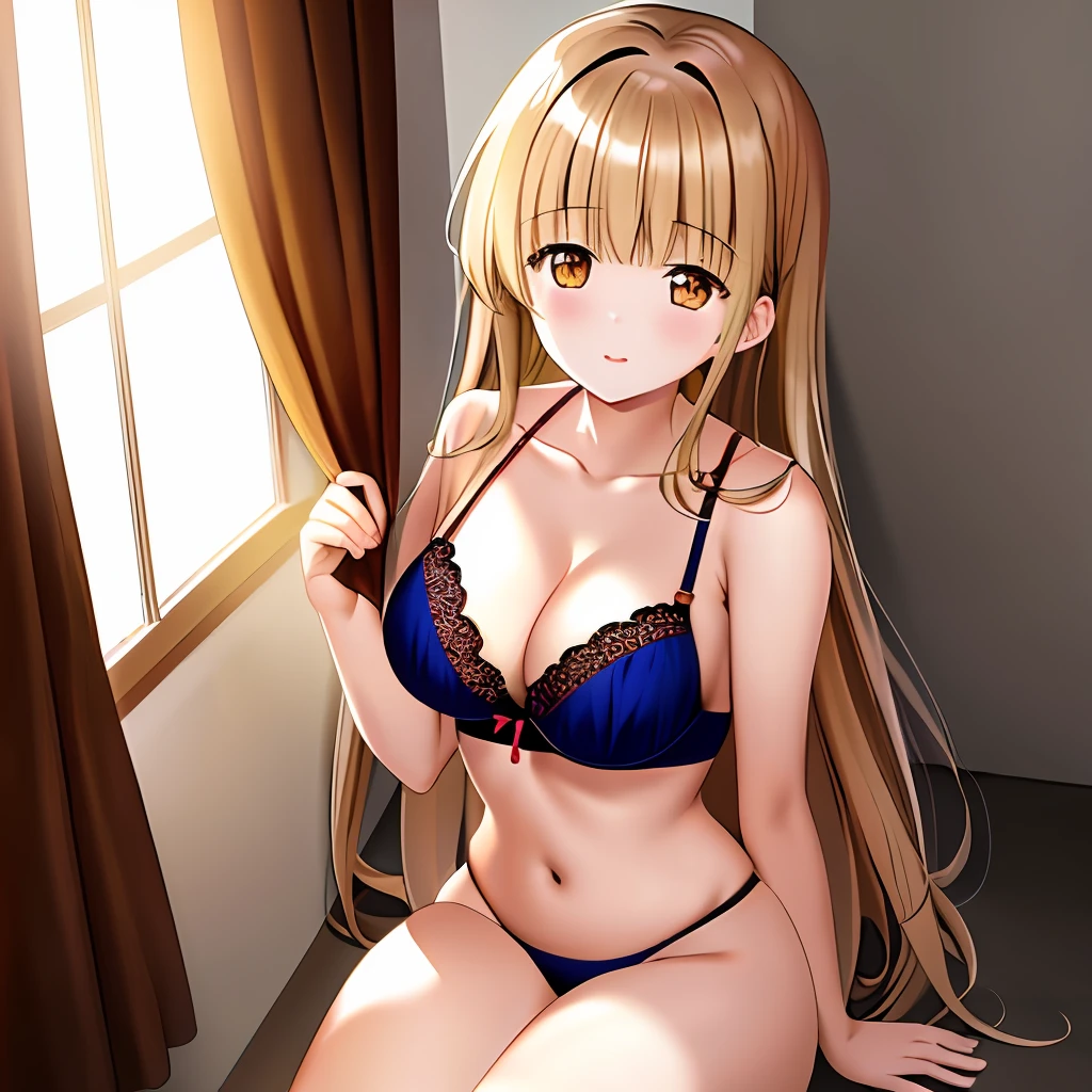 masterpiece, 1girl, Mahiru Shiina, bra, thonga, full body, Sitting, from behind