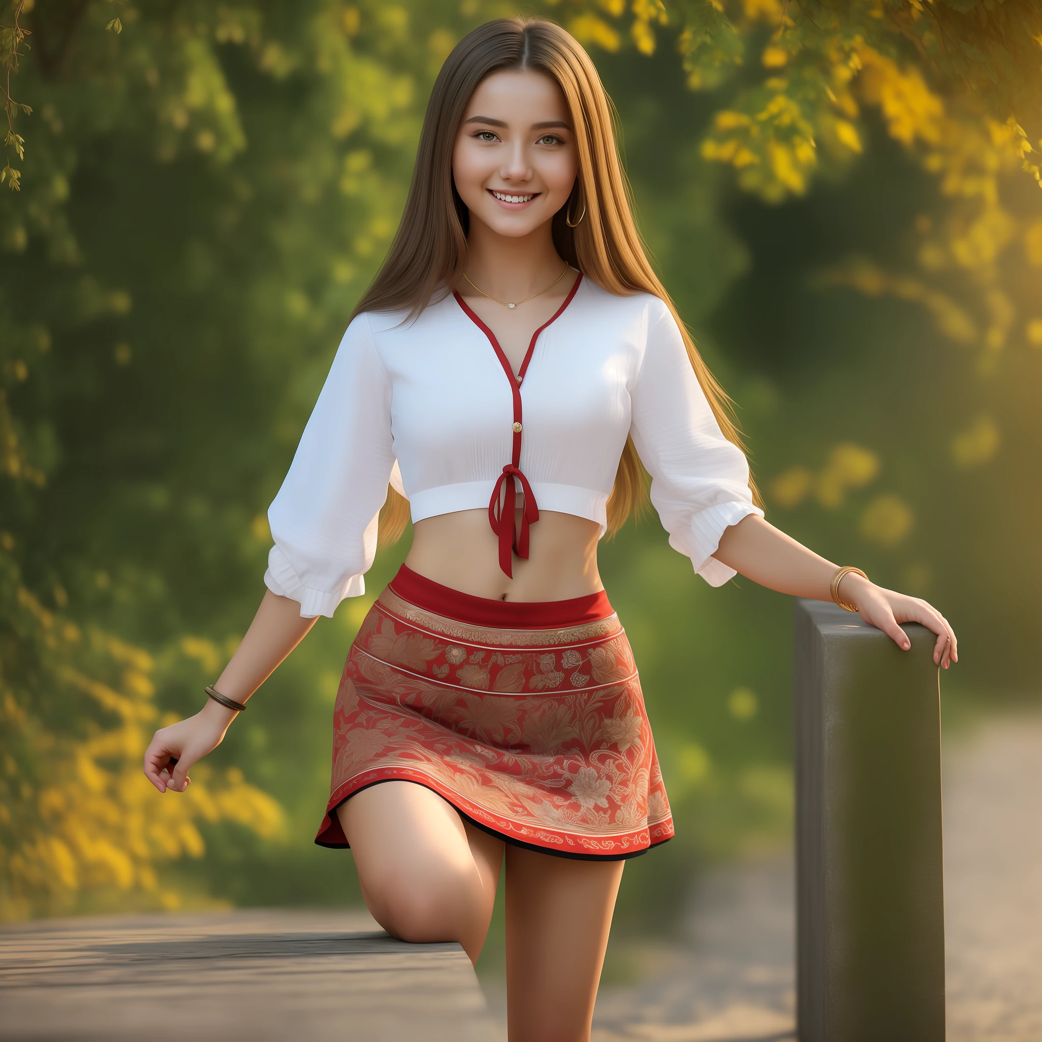 (masterpiece), best quality, realistic, ultra-detailed CG, 8k HDR wallpaper, portrait of a beautiful 23-year-old Hungarian girl named Bobungda Tuni, wearing a skirt, full-body pose, eye-catching smile on her face, isolated from the background, alone, single image