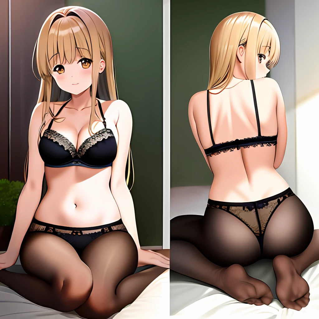 masterpiece, 1girl, Mahiru Shiina, bra, thonga, full body, Sitting, from behind