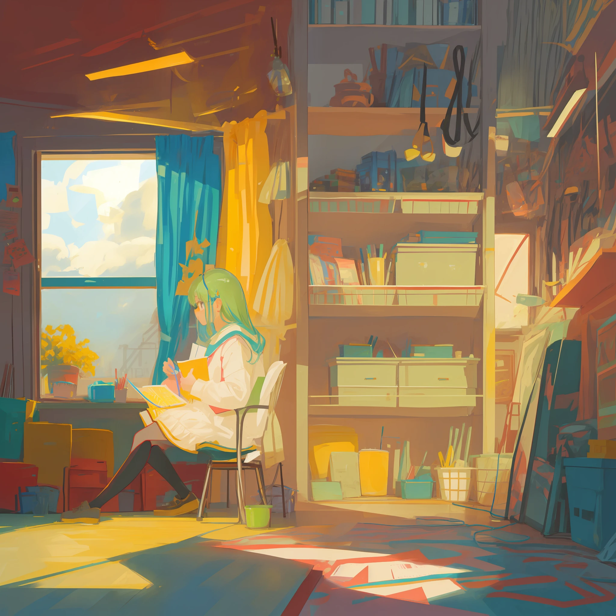 Studying work in room, sick cute girl