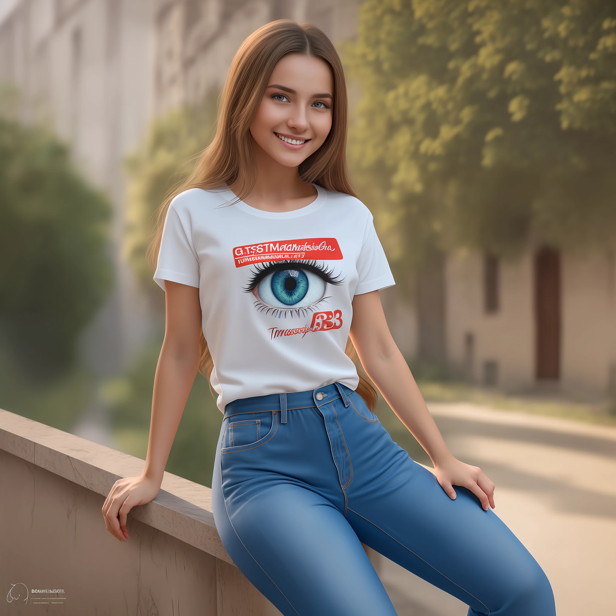 (masterpiece), best quality, realistic, ultra-detailed CG, 8k HDR wallpaper, portrait of a beautiful 23-year-old Hungarian girl named Bobungda Tuni, wearing a t-shirt, full-body pose, eye-catching smile on her face, isolated from the background, alone, single image