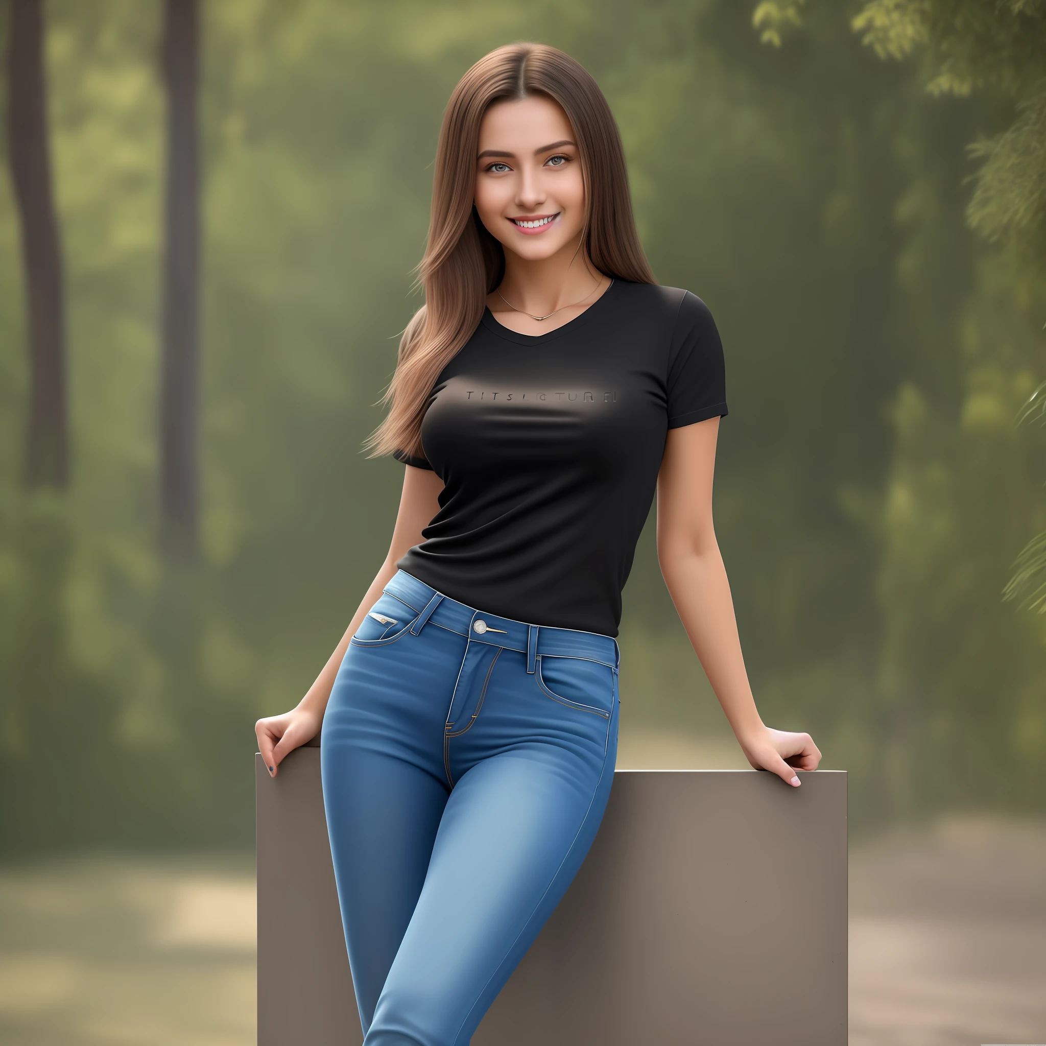 (masterpiece), best quality, realistic, ultra-detailed CG, 8k HDR wallpaper, portrait of a beautiful 23-year-old Hungarian girl named Bobungda Tuni, wearing a black tshirt and jeans, full-body pose, eye-catching smile on her face, isolated from the background, alone, single image