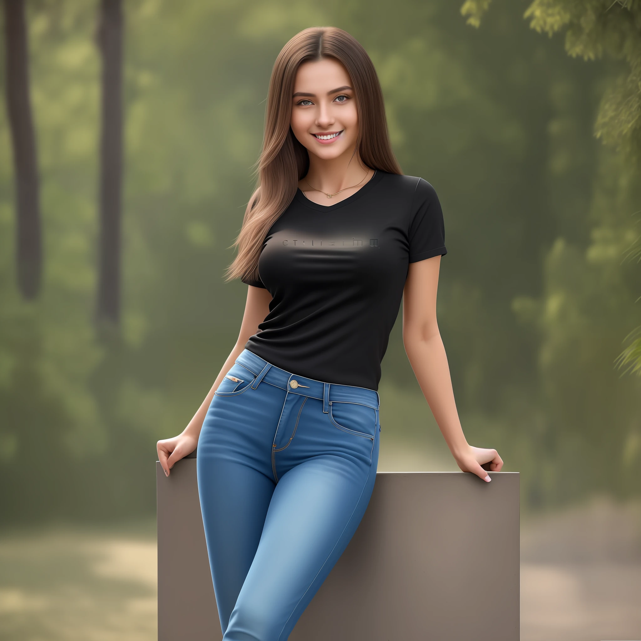 (masterpiece), best quality, realistic, ultra-detailed CG, 8k HDR wallpaper, portrait of a beautiful 23-year-old Hungarian girl named Bobungda Tuni, wearing a black tshirt and jeans, full-body pose, eye-catching smile on her face, isolated from the background, alone, single image