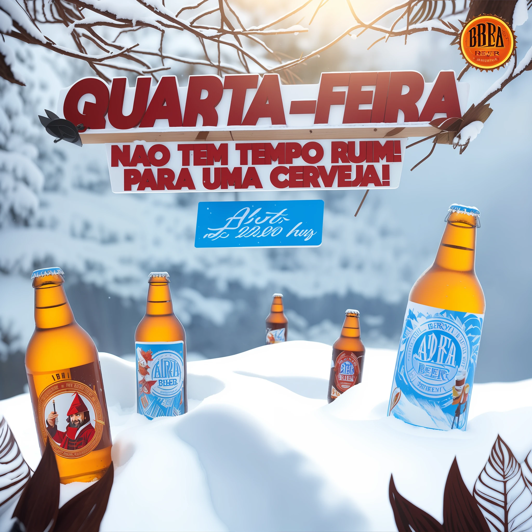 arafed advertisement for a beer company with a snowy background, beer advertisement, ad image, asuras, beer, bitter, 8 h, by Tuvia Beeri, by Félix Arauz, album artwork, description, 3945074687, wow, 1614572159