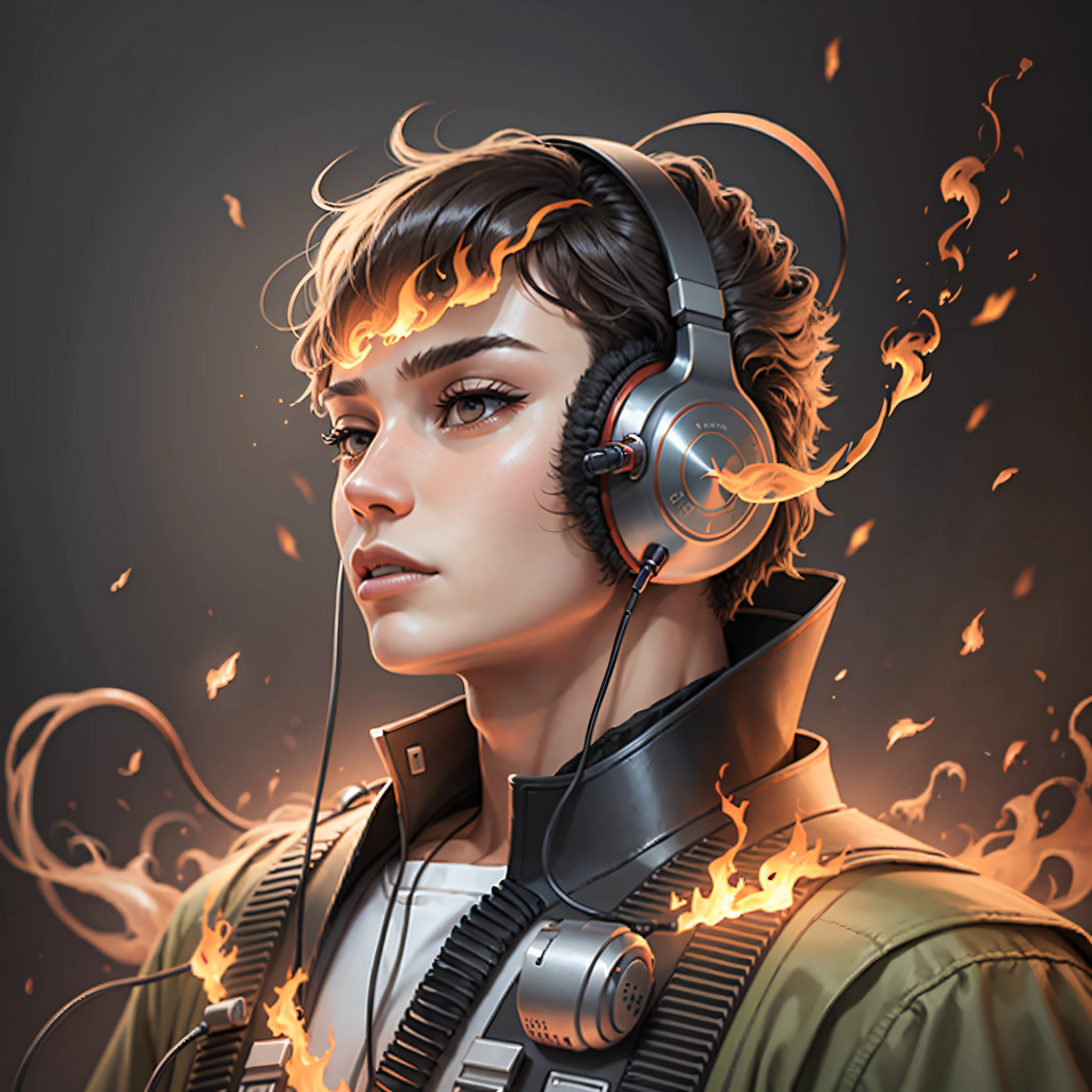 CLOSE FIRE MAN HEADPHONES HYPER REALISTIC EMPTY BACKGROUND --auto --s2