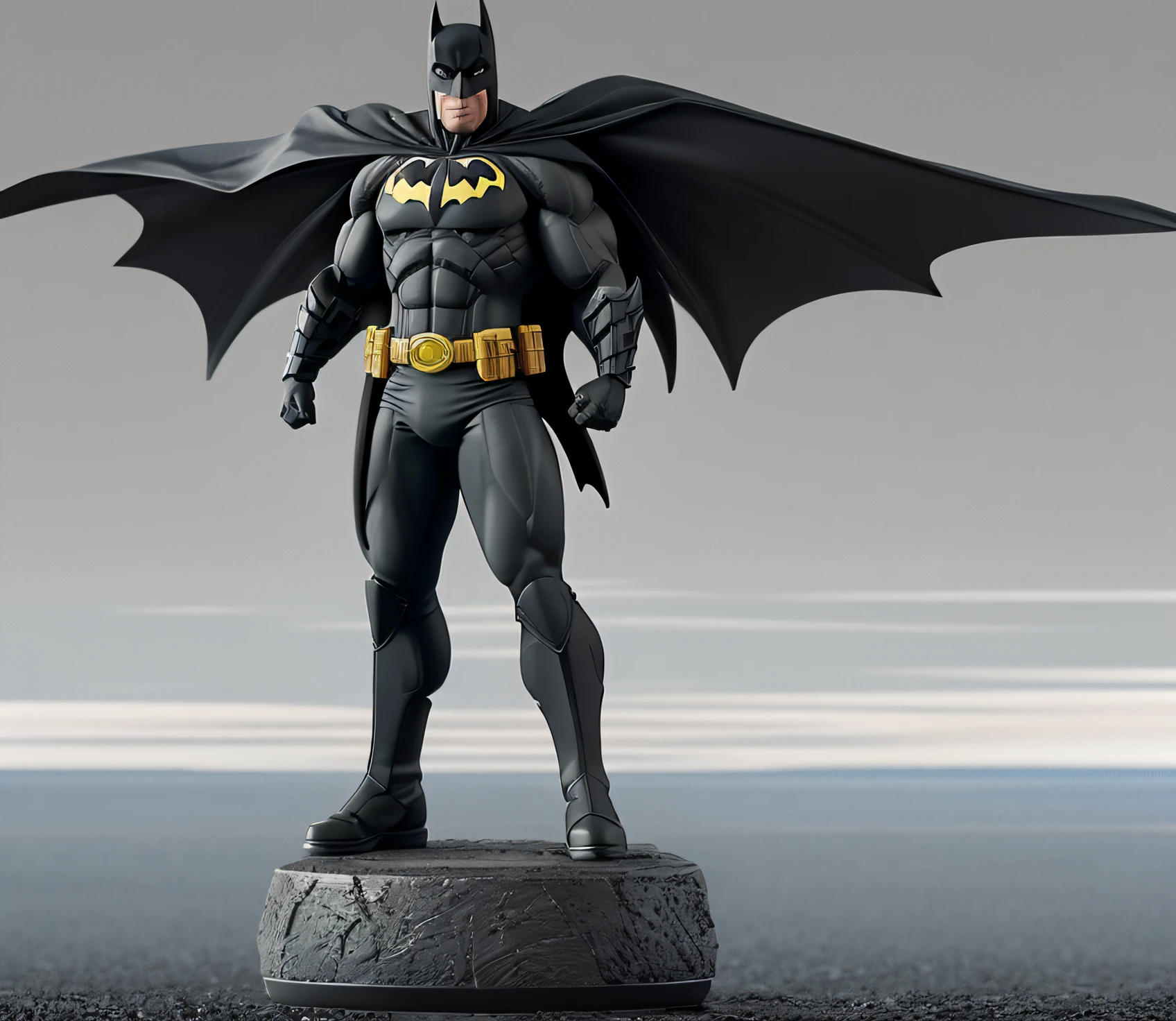 figrne, batman standing wit his arms folded, on a base, depth of field, flawless, RAW, focus on shoulder, (((plain background))), high detail, insane detail, depth of field, flawless, RAW,