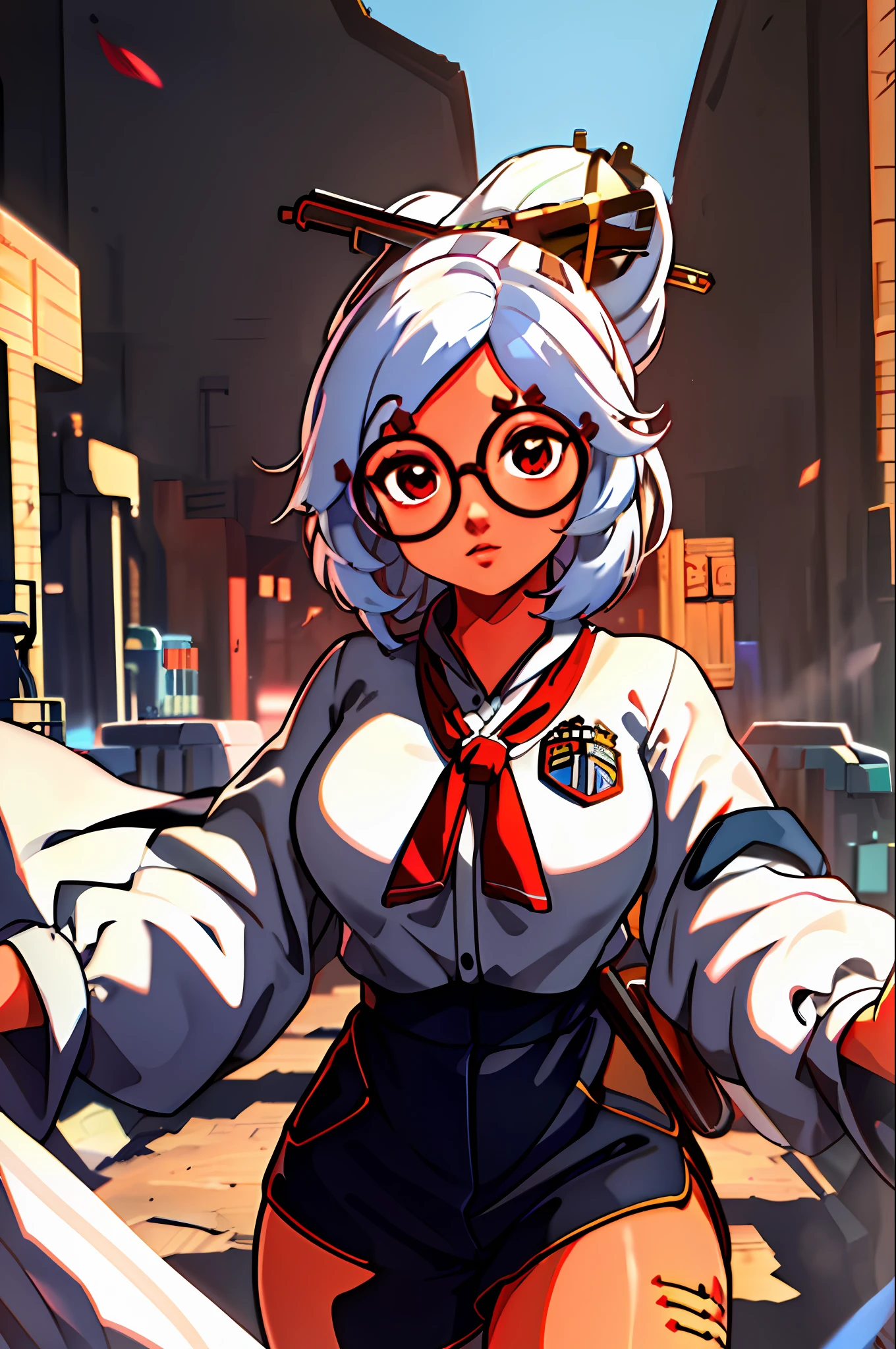 1980s \(style\), (masterpiece, best quality:1.3), 1girl, ((extreme detail)),(ultra-detailed), extremely detailed CG unity 8k wallpaper, best quality, purah_totk, posing, cowboy shot, lens flare,