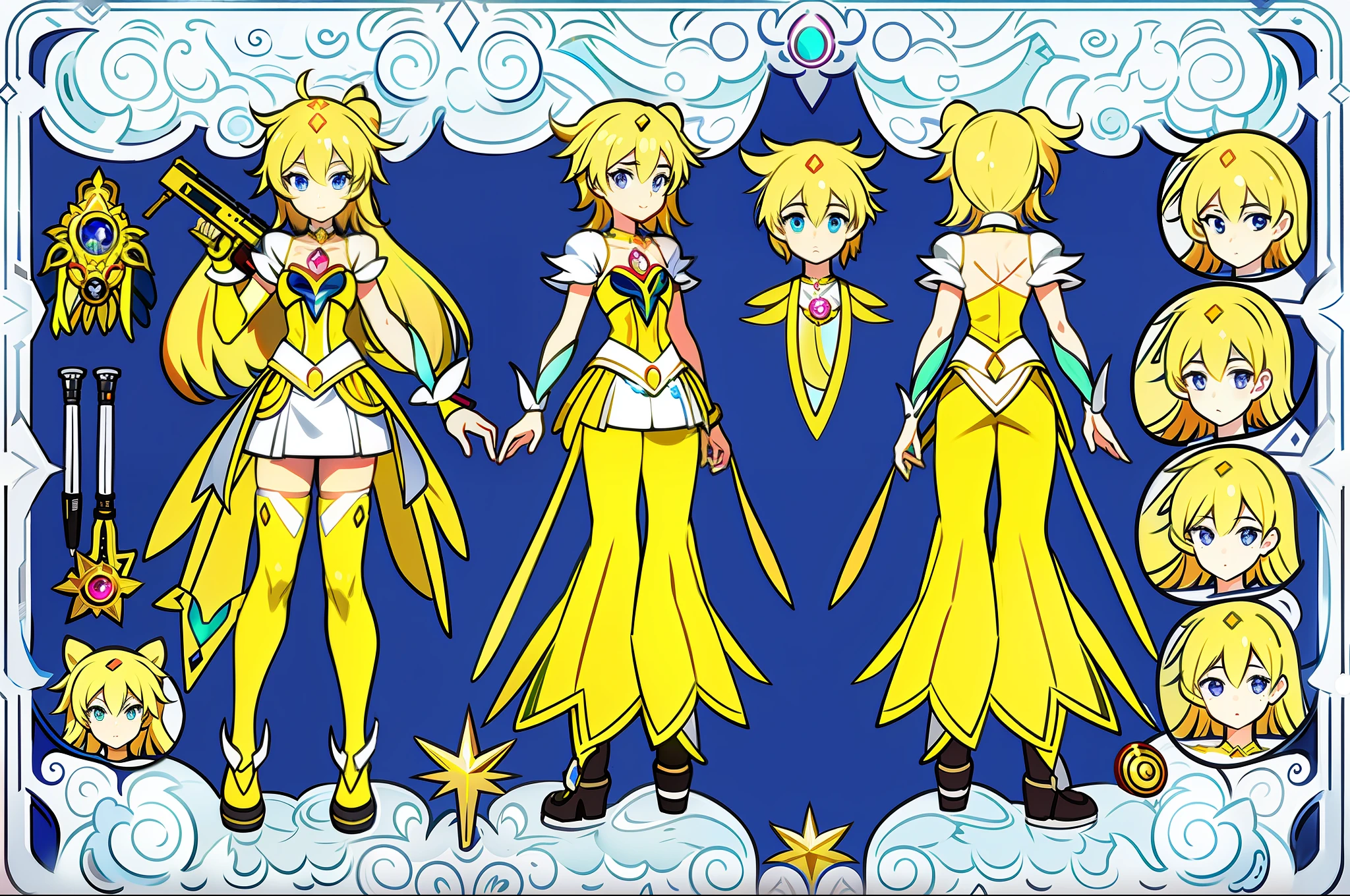 masterpiece,(best quality) magical girl,Lazer gun, yellow( ( character concept art ) )
